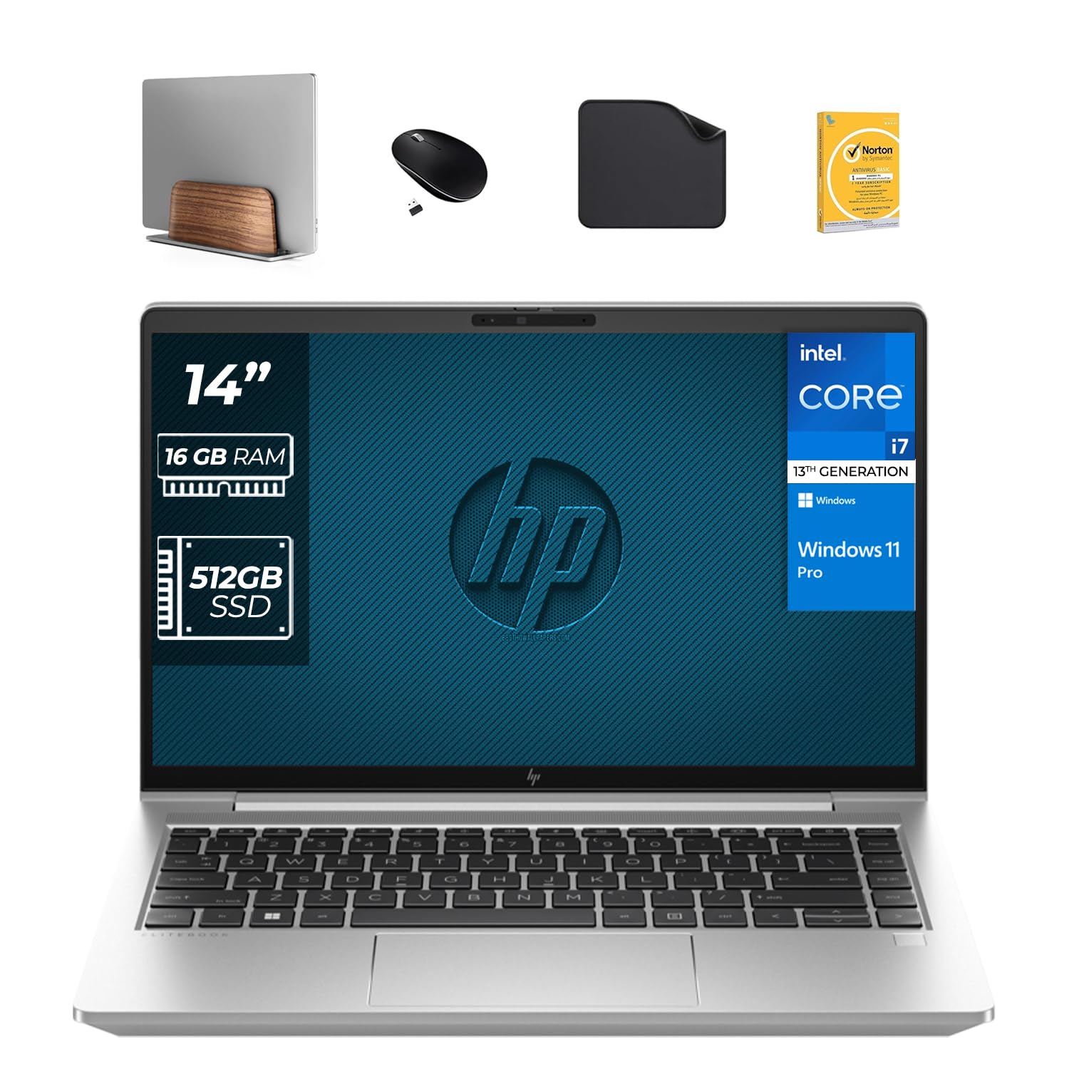 HP ELITEBOOK 640 G10 ژن ۱۳ Core i7-1335U، نمایش ۱۴ اینچی، ۱۶GB RAM، ۵۱۲GB SSD، ویندوز ۱۱ Pro، دوربین ۷۲۰p FHD (شامل ستند عمودی لپ تاپ + ماوس بی‌سیم + آنتی‌ویروس + پد ماوس) (ارتقا یافته) ۱۶GB RAM | ۵۱۲GB SSD