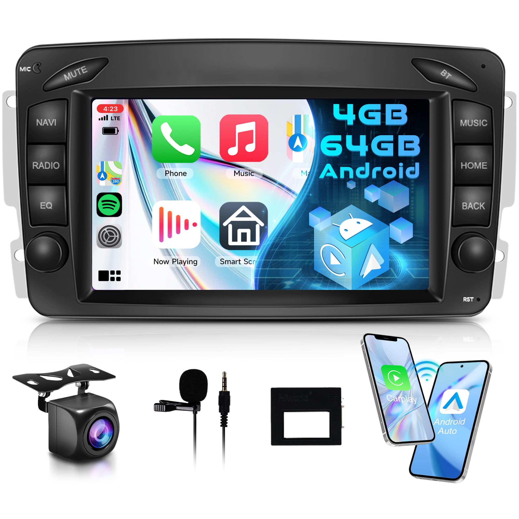رادیو اندروید 4G 64G برای مرسدس بنز W168 W203 CLK C209/W209 SLK/W170 W463 W639 Viano Vito Vaneo 7 اینچ بی‌سیم Carplay رادیو خودرو با ناوبری اندروید GPS اتصال آینه Link بلوتوث FM/RDS/EQ