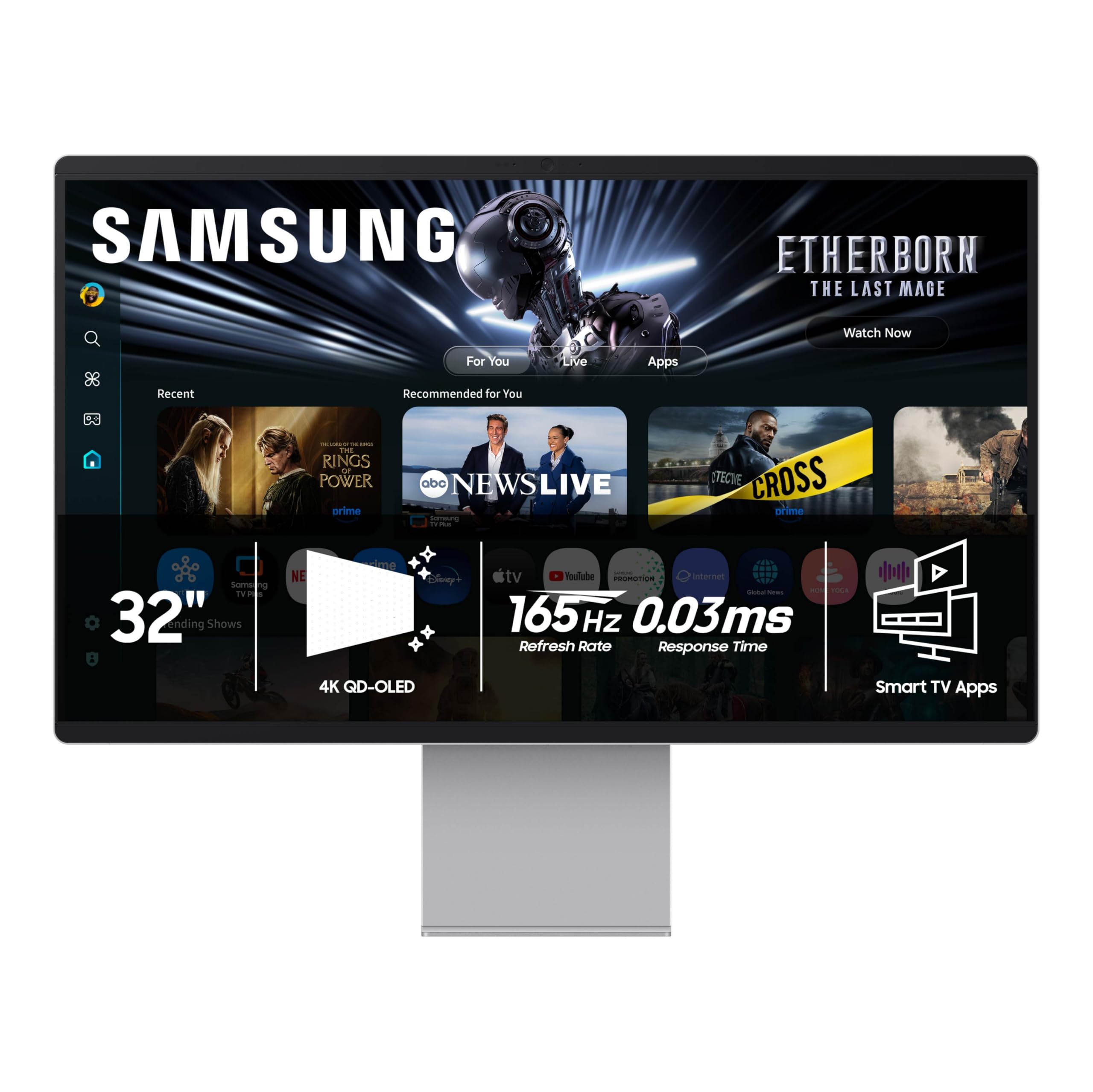 سامسونگ 32 اینچ OLED M9 (M90SF) مانیتور هوشمند با فناوری 4K QD-OLED، 165Hz، 0.03 میلی‌ثانیه، مرکز بازی، هوش مصنوعی سامسونگ Vision، گارانتی 3 ساله، LS32FM902SNXZA، مانیتور هوشمند 32 اینچ، تنها مانیتور