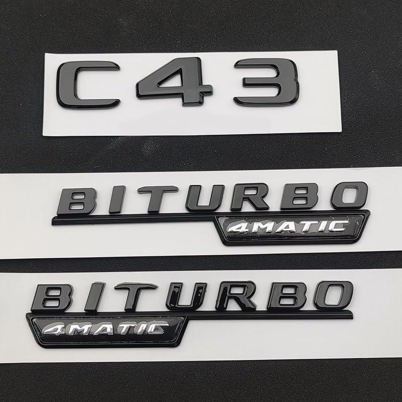 اتومبیل - استیکر 3 بعدی ABS کروم سیاه لوگو C 43 نوشته‌های C43 بلژیک BITURBO 4MATIC نشان خودرو برای لوازم جانبی C43 (BITURBO 4MATIC گلاسه سیاه 2 عدد) BITURBO 4MATIC 2 عدد گلاسه سیاه