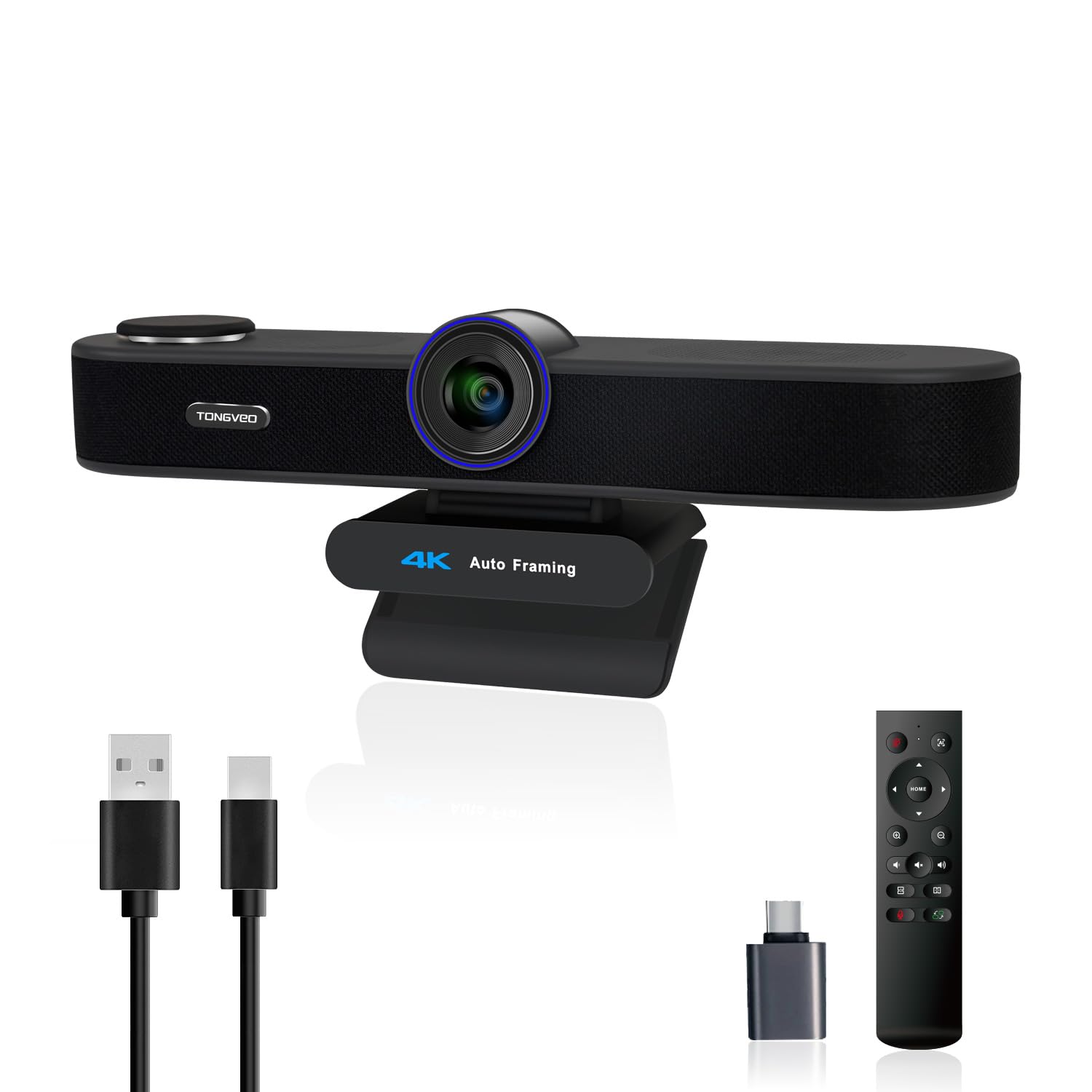 ترجمه: دوربین وب TONGVEO 3-in-1 با میکروفن و بلندگو، دوربین وب با زوم دیجیتال 5X، فریمینگ خودکار 4K و دید زاویه تنظیم‌پذیر کنترل از راه دور کار می‌کند با تیم‌های مایکروسافت، زوم، گوگل میت، رایانه شخصی مک، لپتاپ.