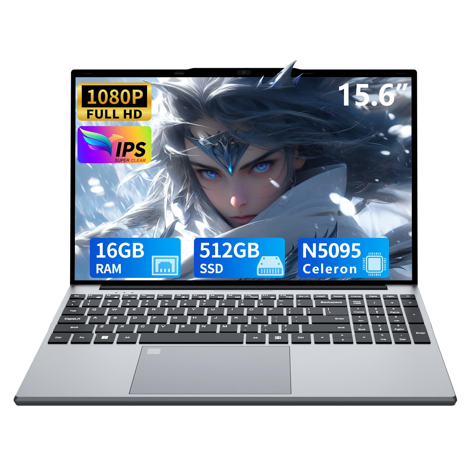 لپ تاپ 15.6 اینچ، لپ تاپ بازی، لپ تاپ های 16GB 512GB SSD، کامپیوتر لپ تاپ N5095، کامپیوترهای سنتی باز و بسته شدن زاویه 180 درجه، لپ تاپ با اثر انگشت برای باز کردن صفحه کلید دارای نور پس زمینه، صفحه نمایش 1920x1080 FHD IPS MINI-HDMI 16+512GB جدید