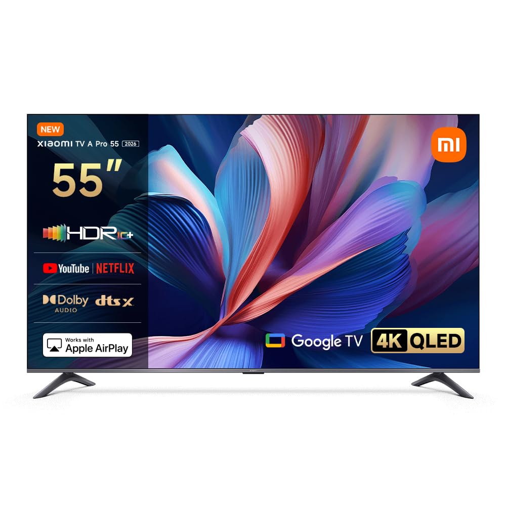 تلویزیون شیائومی A Pro 55" 2026 | Google TV | نمایشگر 4K QLED | صدای دالبی، DTS-X و DTS Virtual:X | پایان متال پریمیوم | کنترل از راه دور بلوتوث 360 درجه 55 اینچ
