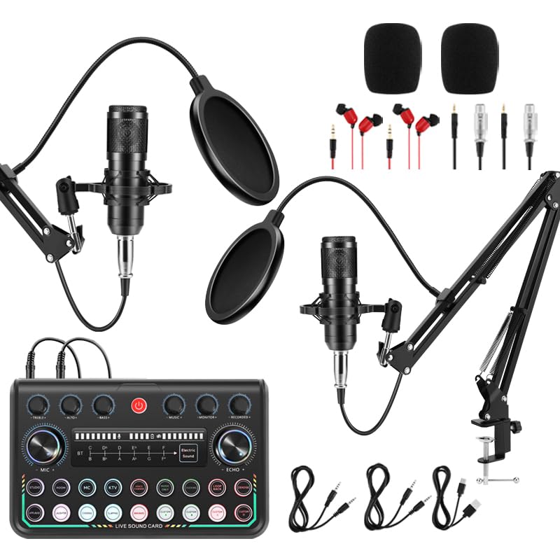 مجموعه تجهیزات پادکست ZNCLCES، ۲ میکروفن کاندنسر، میکسر رابط صوتی، ۲ بازو بوم، XLR/USB/بلوتوث