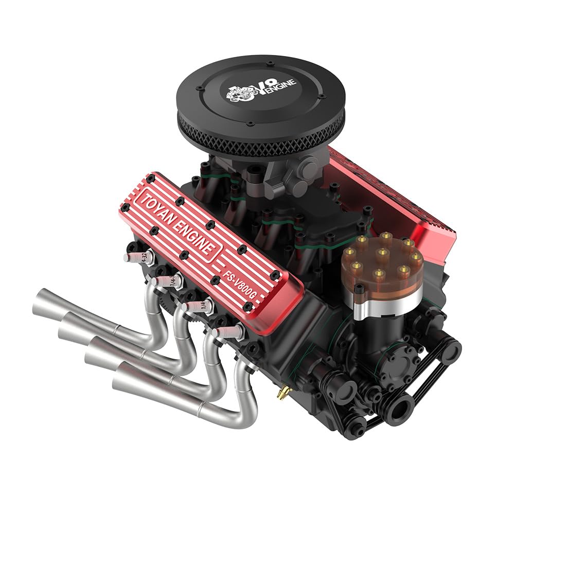 موتور مدل کیت FunXylophy V8 که کار می کند، مقیاس 1/10FS-V800WGPC 28 سی سی مدل موتور چهار زمانه OHV V8 سرد آب، مجموعه آموزشی تجربی (نسخه مونتاژ شده) نسخه مونتاژ شده موتور