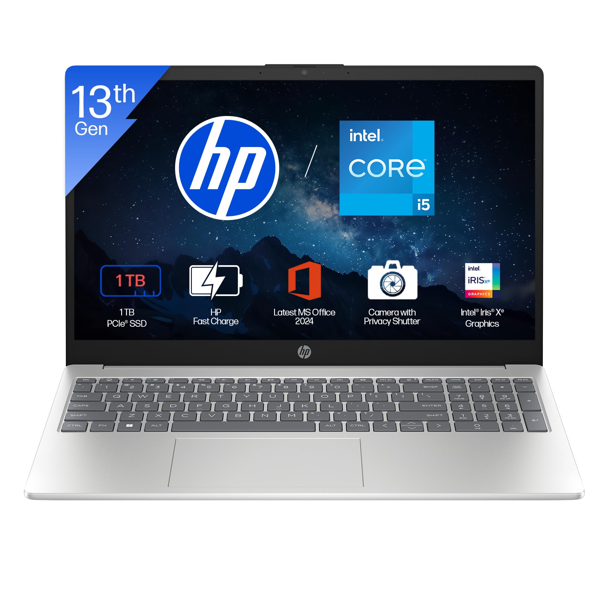 امتیاز HP 15، نسل 13 اینتل کور i5-1334U، (16 گیگابایت DDR4، 1 ترابایت اس اس دی) ضد درخشش، میکرو-لبه، تصویر کامل اچ‌دی، 15.6 اینچ/39.6 سانتی‌متر، ویندوز 11، آفیس 365، نقره‌ای،