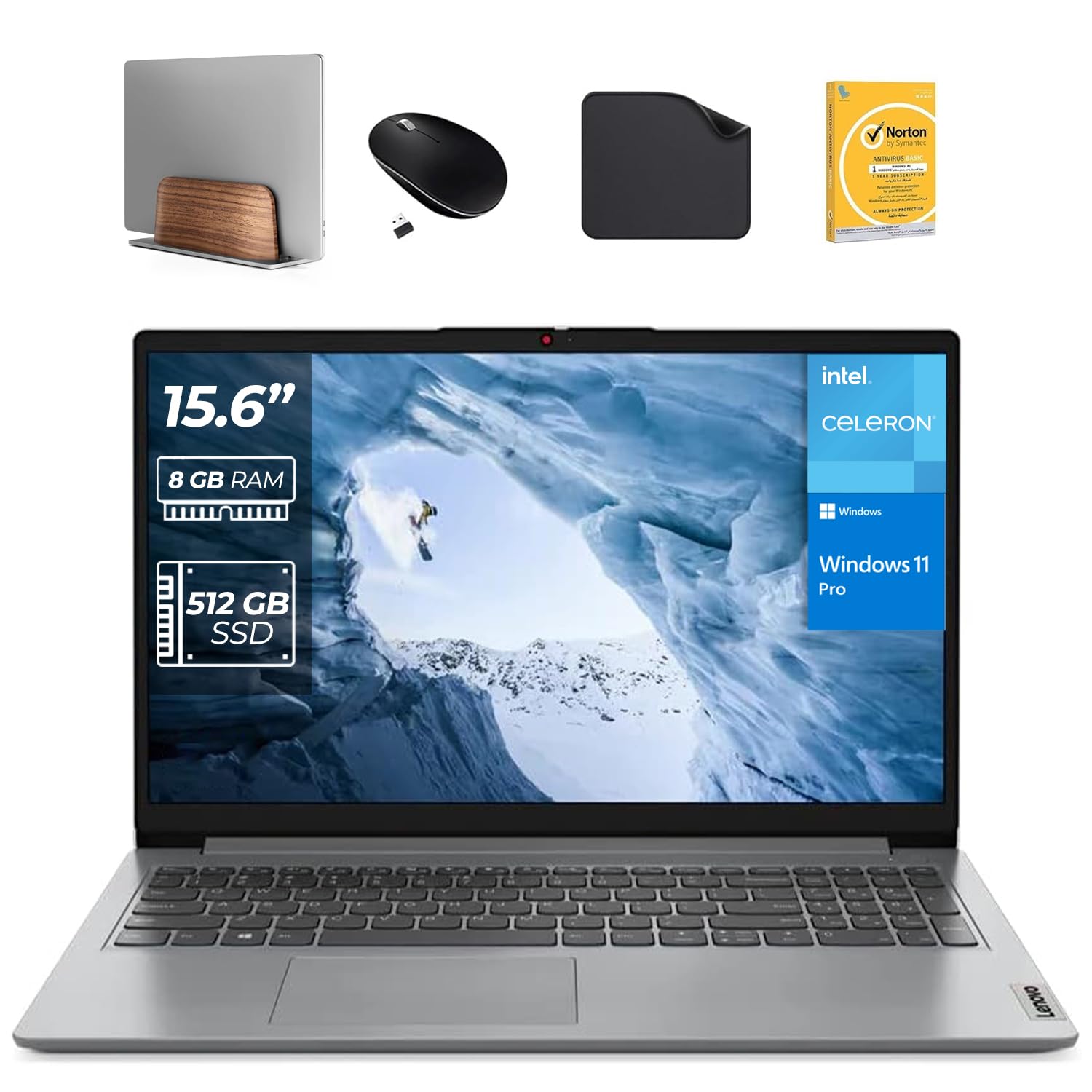 لپ تاپ تجاری لنوو آیدیاپد 1 (15iJL7) اینتل کور N4500، 4GB رم، 512GB اس‌اس‌دی، ویندوز ۱۱ پرو (شامل استند عمودی لپ تاپ مدل ۱st وایو + ماوس بی‌سیم + آنتی‌ویروس + فریم ماوس پد مدل ۱st وایو) (ارتقا یافته)