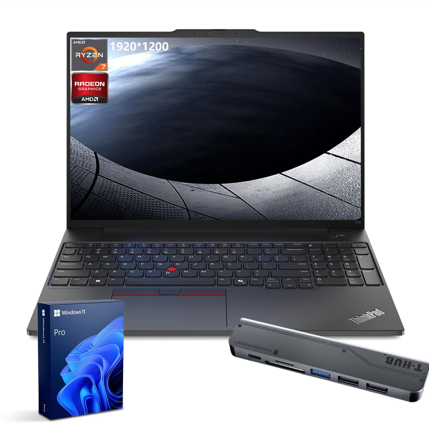 لپ‌تاپ تجاری لنوو ThinkPad E16 Gen 2 با صفحه نمایش 16 اینچی FHD+، AMD Ryzen 7 7735U، 32GB RAM DDR5، 1TB SSD، اثر انگشت، پشتیبانی از نور پس زمینه، Wi-Fi 6، ویندوز 11 Pro، باندل با ایستگاه داکینگ USB-C 100W تارگاش 32GB RAM و 1TB SSD