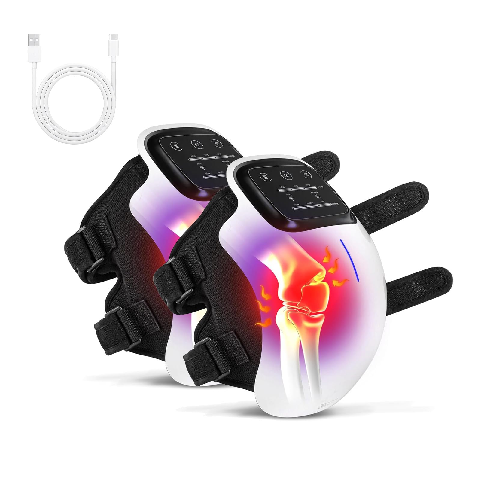 ماساژور زانو قابل حمل CourtFlow، ماساژر الکتریکی با نور قرمز، 3 حالت گرمایش و 3 حالت ارتعاش قابل شارژ، برای رهایی از عضلات تنگ شده و کمک به سفتی و عدم راحتی مفاصل کوچک (2 عدد)