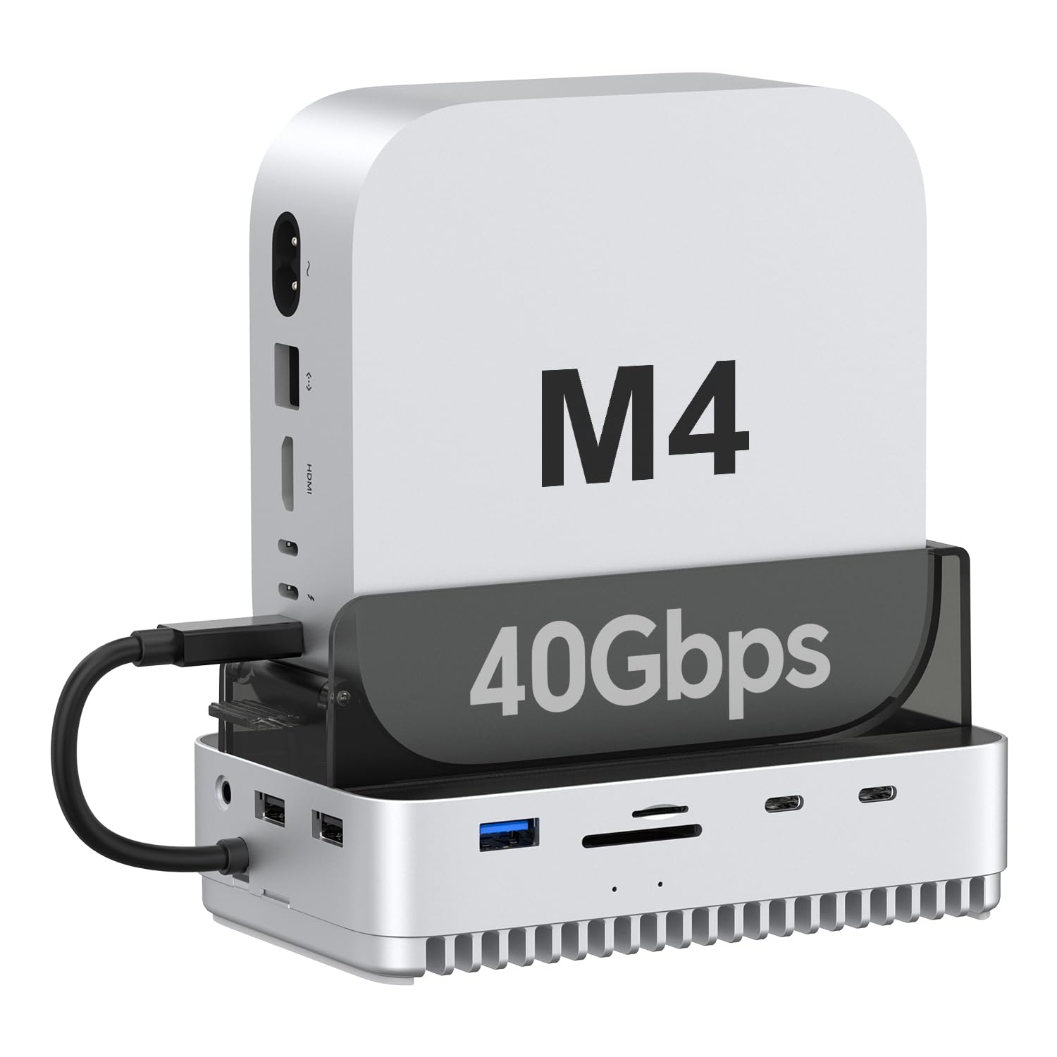Qwiizlab 40Gbps Mac mini M4/M4 Pro Stand Hub با قفسه NVMe SSD، ایستگاه داکینگ با USB-C 10Gbps، USB-A 10Gbps، خواننده‌های کارت TF/SD 4.0 با سرعت 312MB/s، USB-A 2.0، مناسب برای M.2 PCIe تا 8TB MC61