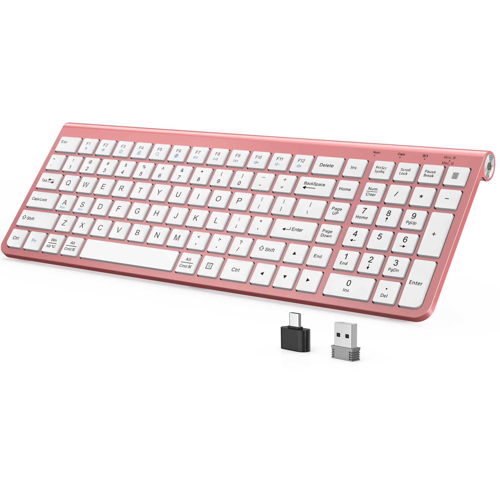 صفحه کلید بی‌سیم JOYACCESS صورتی، دریافت کننده USB و Type C 2 در 1، صفحه کلید کامپیوتر ارگونومی با درپوش، سازگار با ویندوز/مک/کامپیوتر شخصی/لپ تاپ