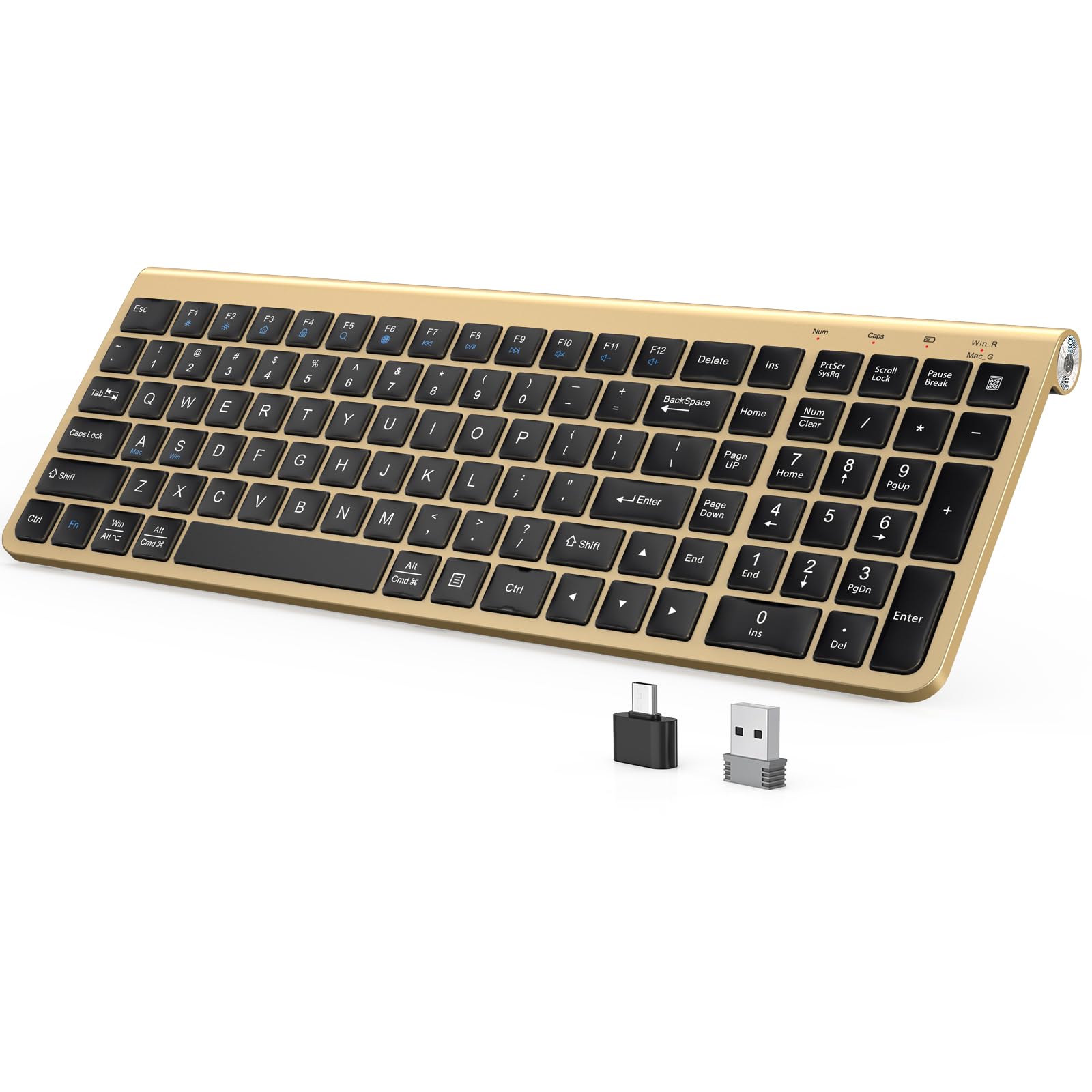 کیبورد بی‌سیم JOYACCESS مدل Black Gold با کلید‌های کم‌ارتفاع - 2.4 گیگاهرتز تمام اندازه، ویندوز، صدای کم، کیبورد ارگونومیک برای کامپیوتر، لپتاپ، کامپیوتر شخصی، ویندوز- Gold