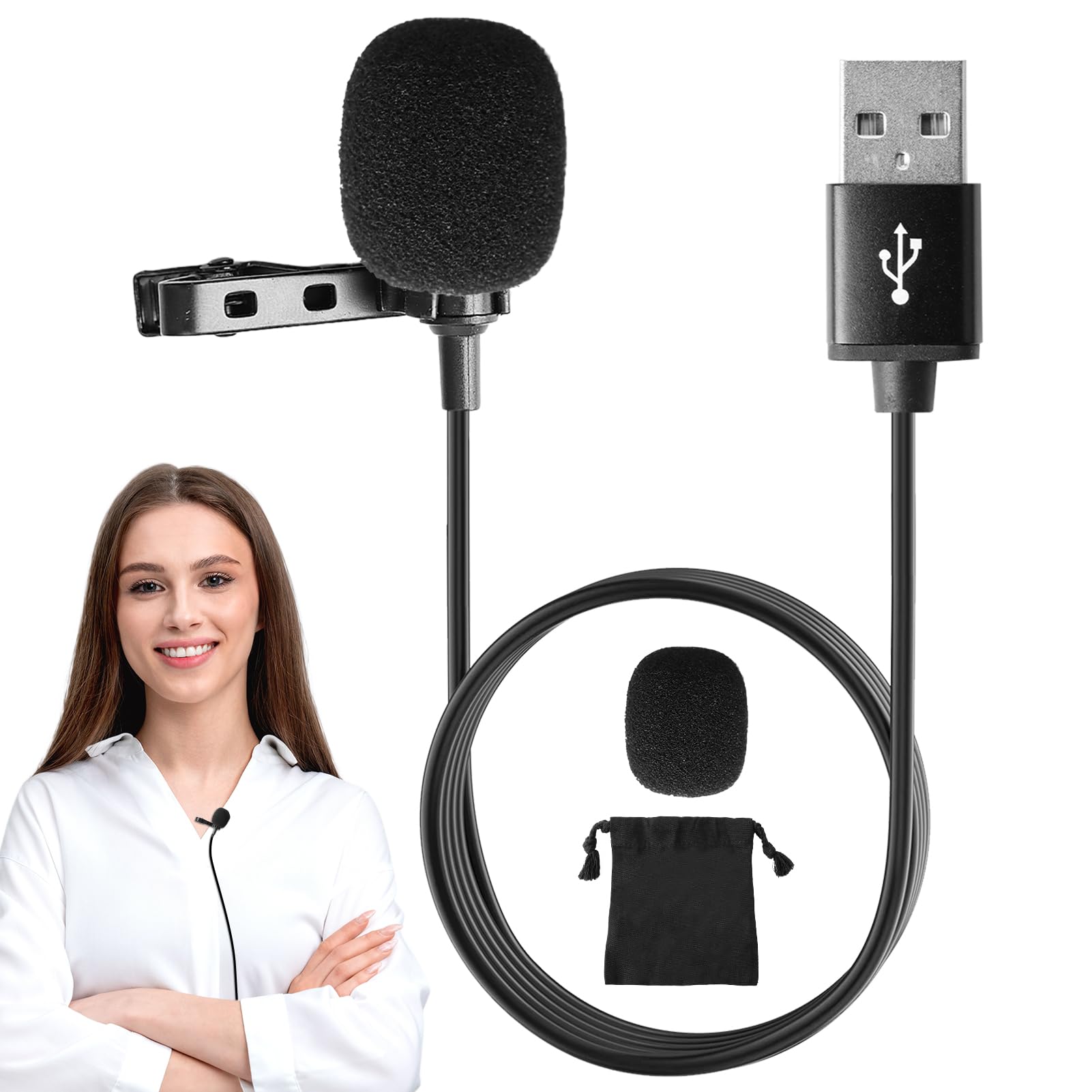 میکروفون لاوالیه USB، کلیپی روی لاپل، میکروفون القایی فراگیر با سیم ورودی نوع C 3.5 میلی‌متری برای تلفن، کامپیوتر، مک، لپتاپ، یوتیوب، اسکایپ، ضبط، پادکستینگ، بازی‌های ویدیویی