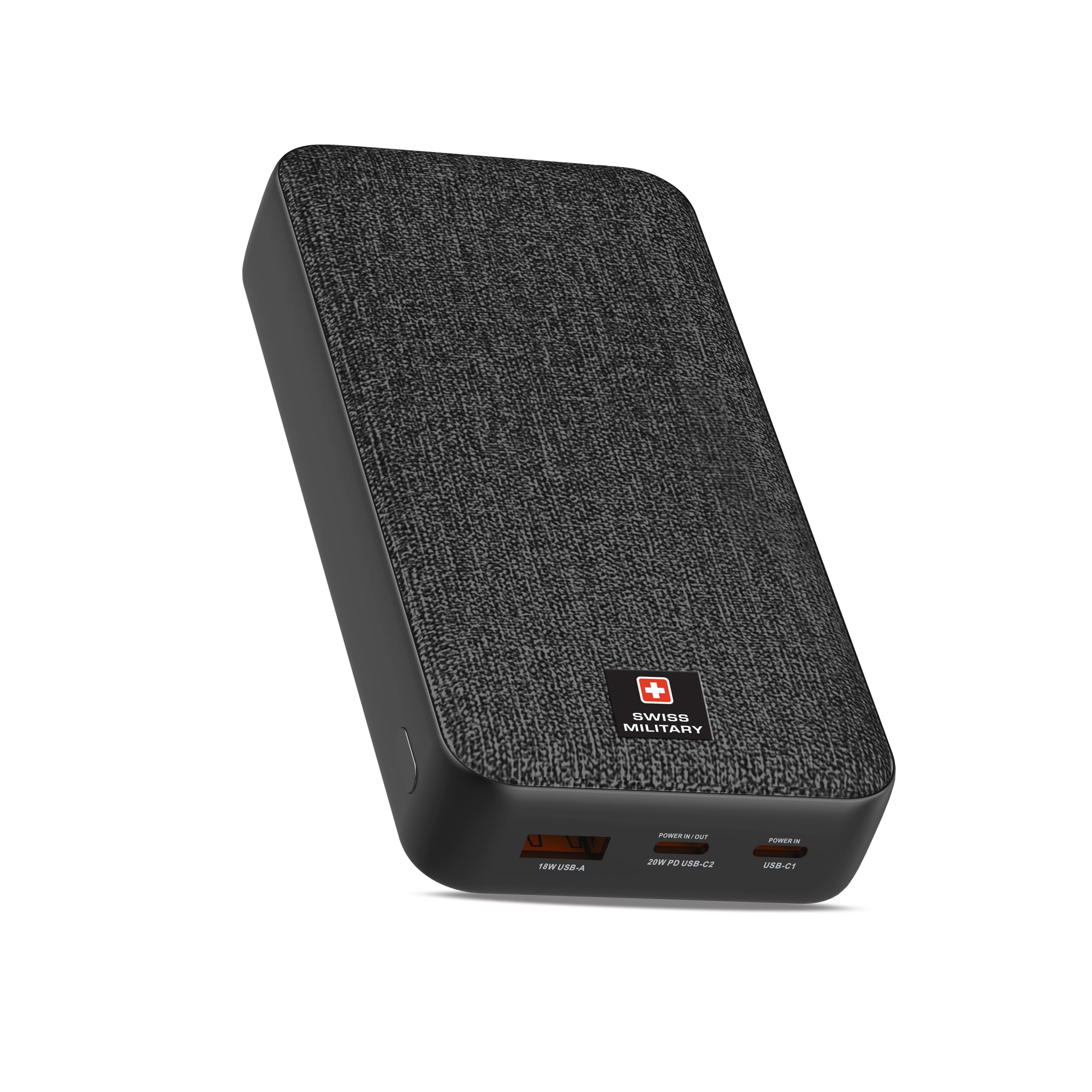 پاور بانک Swiss Military 20000mAh (کابل همراه) - شارژ سریع 20W PD، پورت USB-C و USB-A، نشانگر LED، محافظت در برابر بارشارژ بیش از حد برای آیفون، سامسونگ، آیپد، تبلت‌های اندروید - مشکی