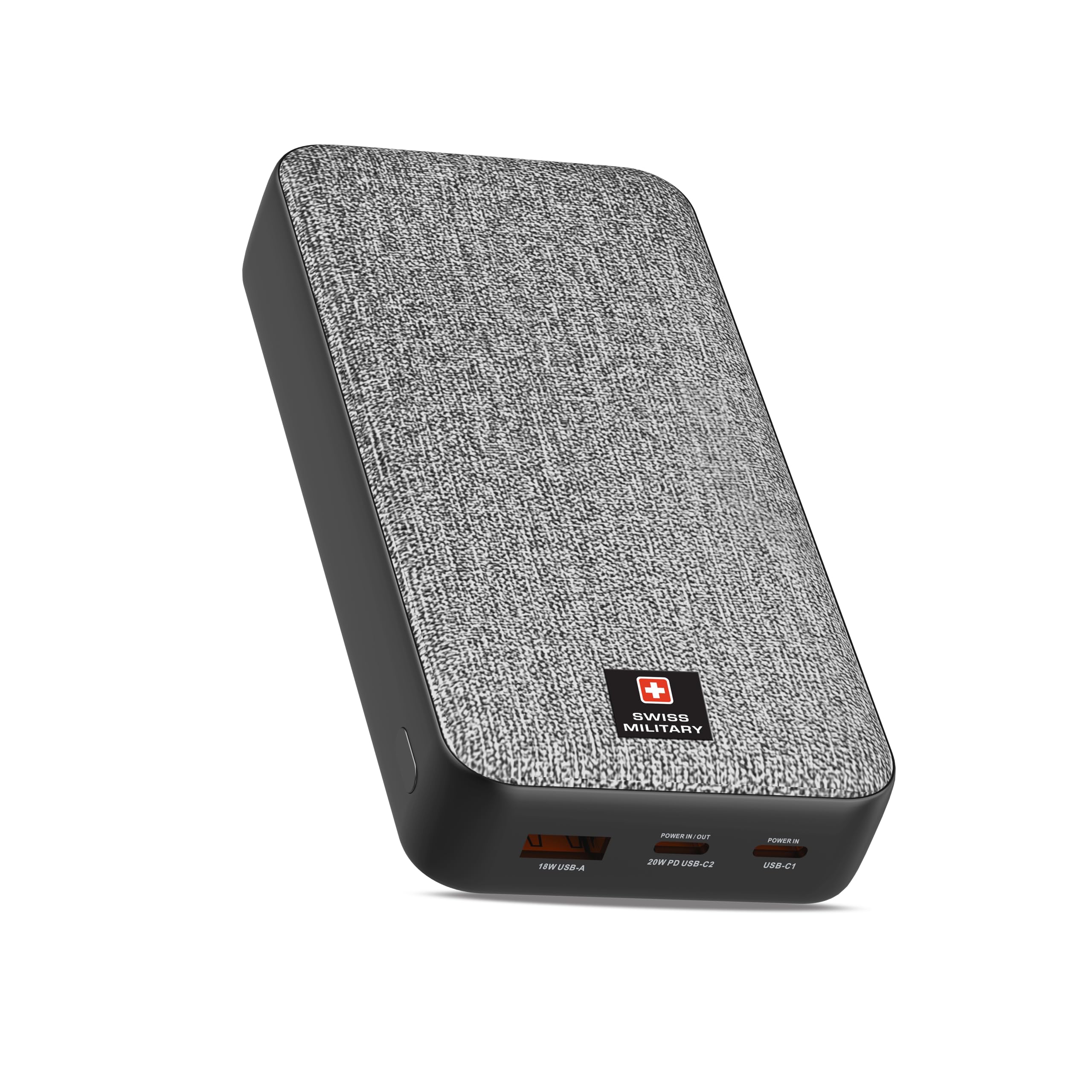 پاور بانک 20000mAh Swiss Military (کابل ارائه شده) - شارژ سریع 20 وات PD، پورت‌های USB-C و USB-A، نشانگر LED، محافظت در برابر بارشاری بیش از حد برای آیفون، سامسونگ، آیپد، تبلت‌های اندروید - خاکستری