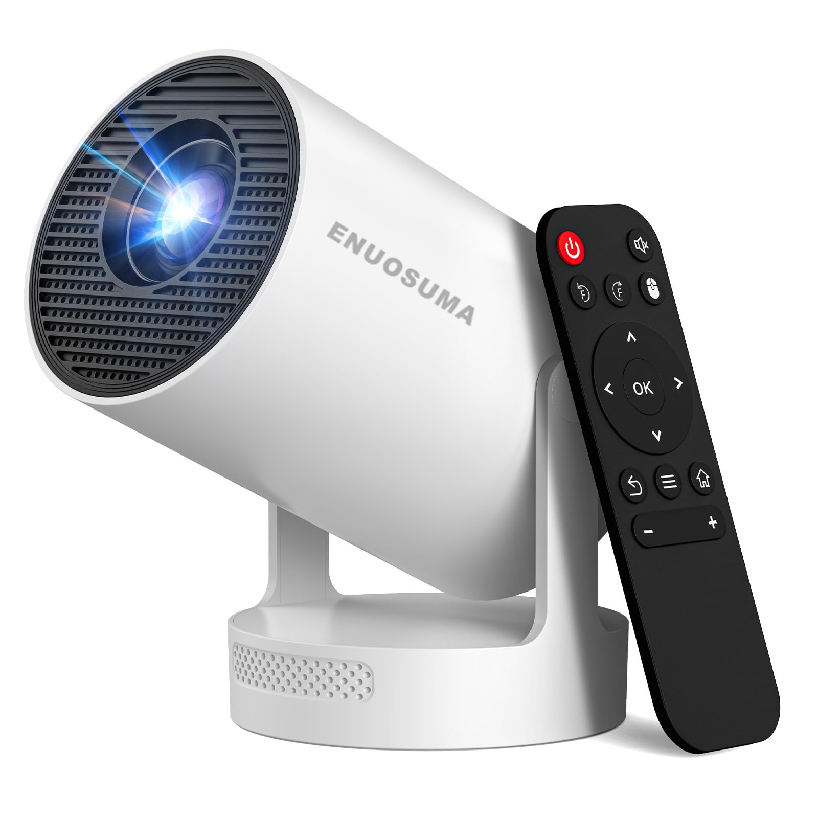 پروژکتور ENUOSUMA با پشتیبانی 4K، پروژکتور فوق‌العاده مینی HY300 با Wifi6 و بلوتوث، بلندگوی صوتی 5 وات، کی‌استون عمودی خودکار 210 درجه قابل چرخش، پروژکتور قابل حمل برای خانه، اتاق خواب و فضای باز - سفید-پلاس