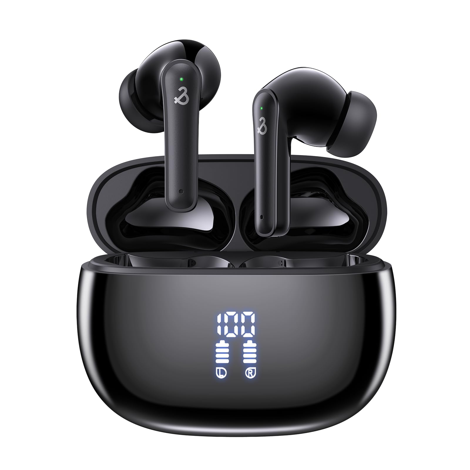 گوشی‌های بلوتوث بی‌سیم YELKUTT Earbuds، هدفون، همراه با صدای استریو HiFi عمیق با بیس قوی، بلوتوث ۵.۳ هدفون با ۶ میکروفون لغو نویز ENC، بازی ۵۰ ساعته، نمایشگر LED دوگانه، ضدآب IPX8 مدل H60 زغالی