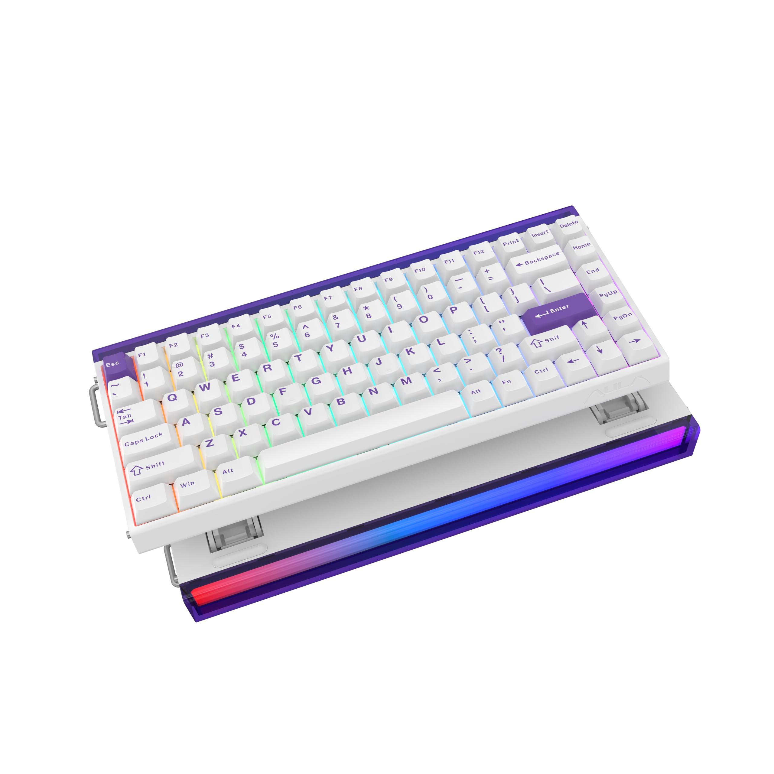 کیبورد EPOMAKER Aula Hero84 HE با سیم و اثر هال با نورپردازی RGB، فشردگی قابل تنظیم 0.01 میلیمتر، نرخ نمونه برداری 8 کیلوهرتز، تاخیر 0.125 میلی‌ثانیه، کلید Snap، SOCD، کیبورد بازی مغناطیسی (سفید و بنفش)