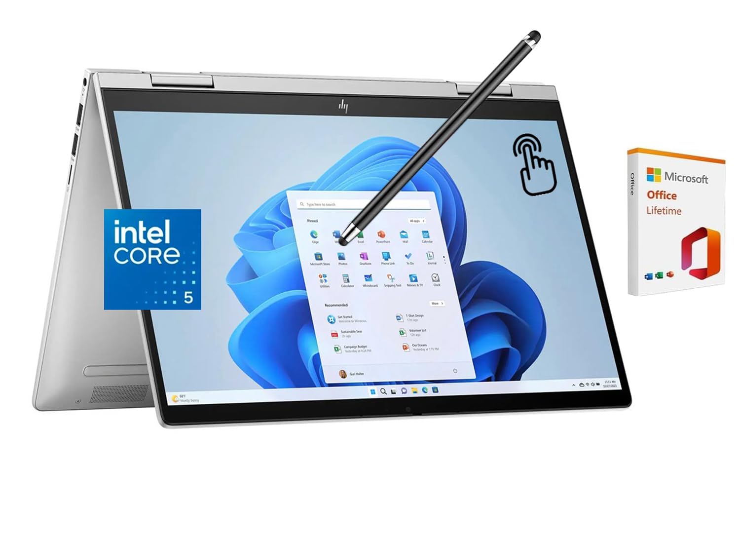 لپ تاپ لمسی HP Envy x360 2-in-1، صفحه نمایش 14 اینچ FHD، پردازنده 10 هسته ای اینتل کور i5-120U (برتر از i7-1255U)، 8GB رم، 1TB حافظه جانبی SSD، خواننده اثر انگشت، پشت نورده، WiFi 6E، قلم Stylus، مجموعه نرم افزاری دائمی Microsoft Office، ویندوز 11. RAM 8GB | 1TB SSD ویندوز 11 هوم