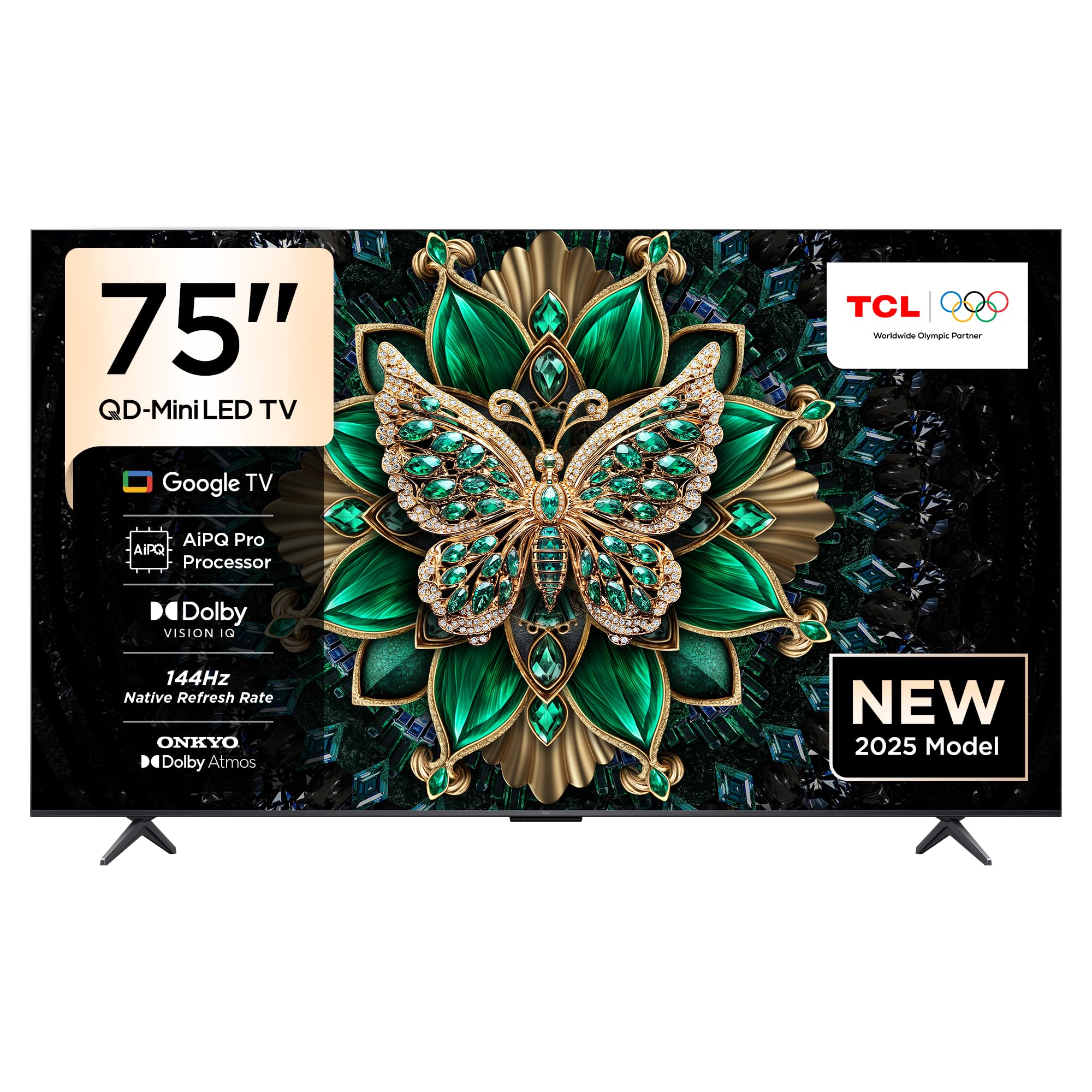 تلویزیون TCL 75C6K با صفحه نمایش 75 اینچی، تلویزیون هوشمند 4K با فناوری QD-Mini LED و کریستال کوانتومی پررنگ HDR 10+، Google TV برای بازی ها، نرخ تازه‌سازی اصلی 144Hz، سیستم صوتی ONKYO 2.1 Hi-Fi، Dolby Atmos، حالت هوش مصنوعی AI، Game Master (مدل 2025)، 75 اینچ QD Mini LED سری 4K C6K