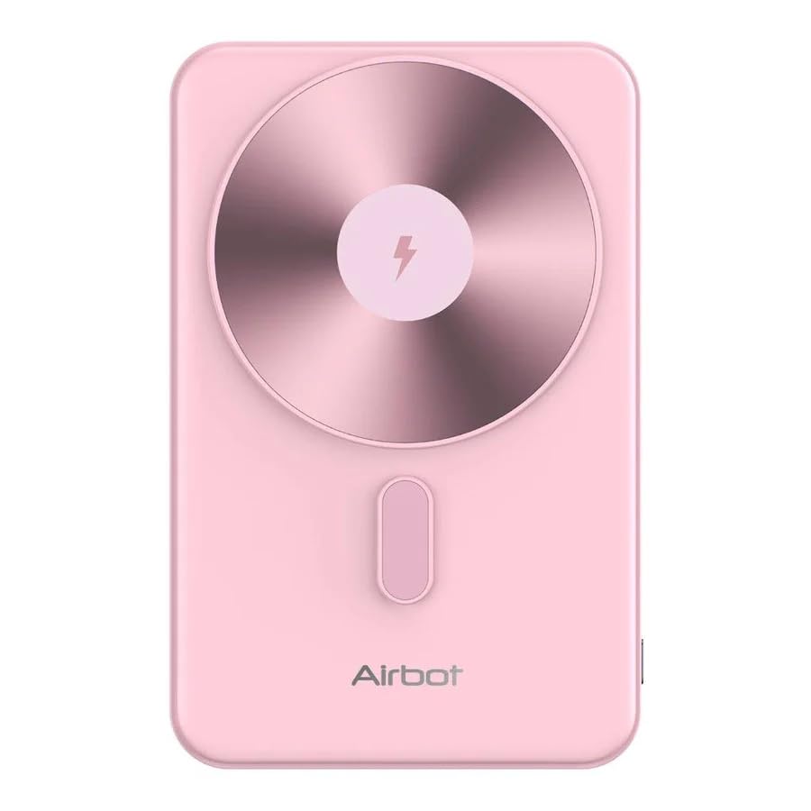 باتری قابل حمل بی‌سیم 5000mAh Airbot، شارژر قابل حمل با شارژ سریع، باتری شارژر MagSafe برای سری iPhone 12-16، پاوربانک بی‌سیم برای iPhone 16/16 Pro/16 Pro Max، صورتی
