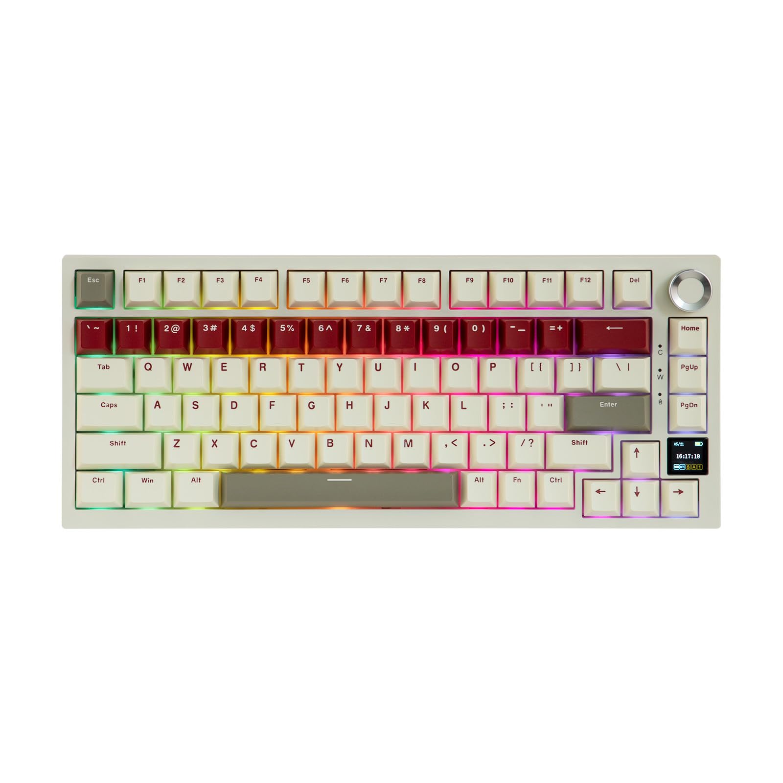 کیبورد بازی بی‌سیم MechLands Ajazz AK820 Pro 75% با صفحه نمایش TFT و دسته، کیبورد مکانیکی کرمی گسکت، BT5.0/2.4 گیگاهرتز/USB-C، RGB، NKRO برای وین/مک (بژ، سوییچ رویال بیژ) سوییچ رویال بیژ