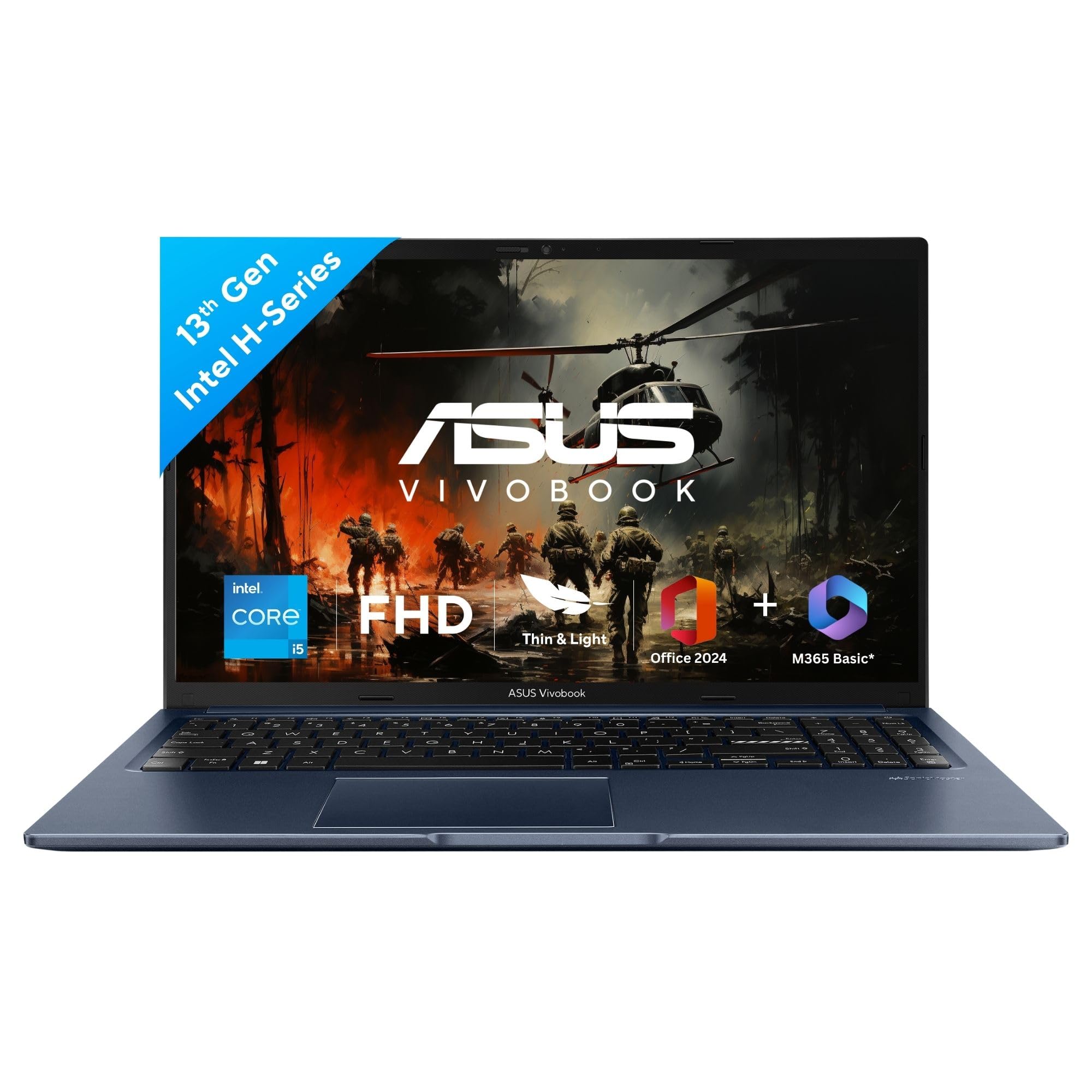 لپتاپ ASUS Vivobook 15 (X1502VA) نسل 13، Intel Core i5-13420H (Intel UHD iGPU، 16GB RAM - 512GB SSD، صفحه نمایش FHD 15.6 اینچ با فرکانس 60Hz، صفحه کلید انگلیسی، ویندوز 11، M365 Basic/Office Home 2024، رنگ آبی آرام، نسخه ارتقاء یافته