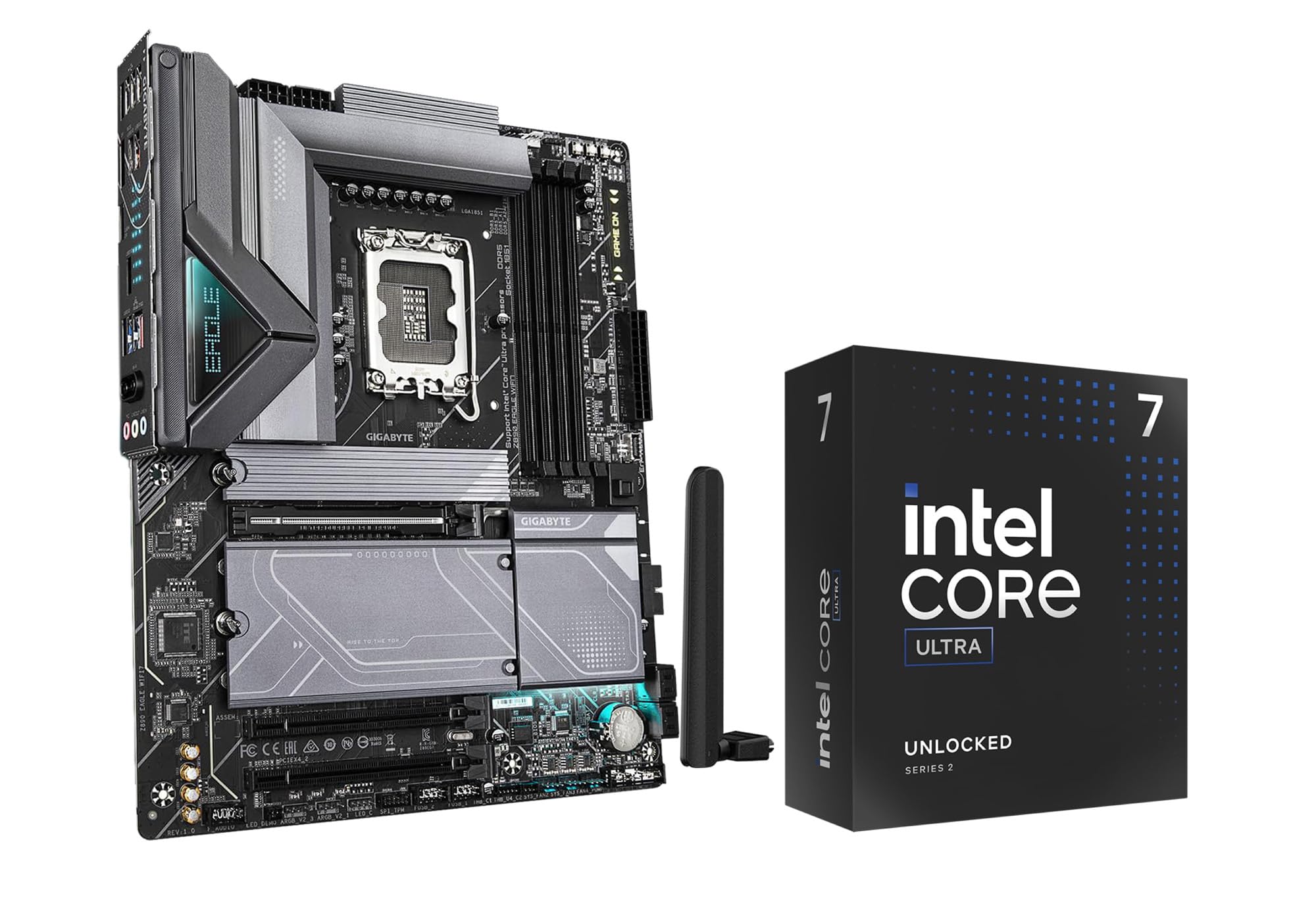 مجموعه CPU Motherboard MICRO CENTER - پردازنده دسکتاپ اینتل اولترا 7265K با 20 هسته (8 هسته‌های P + 12 هسته‌های E) با مادربرد Gigabyte Z890 Eagle WIFI7