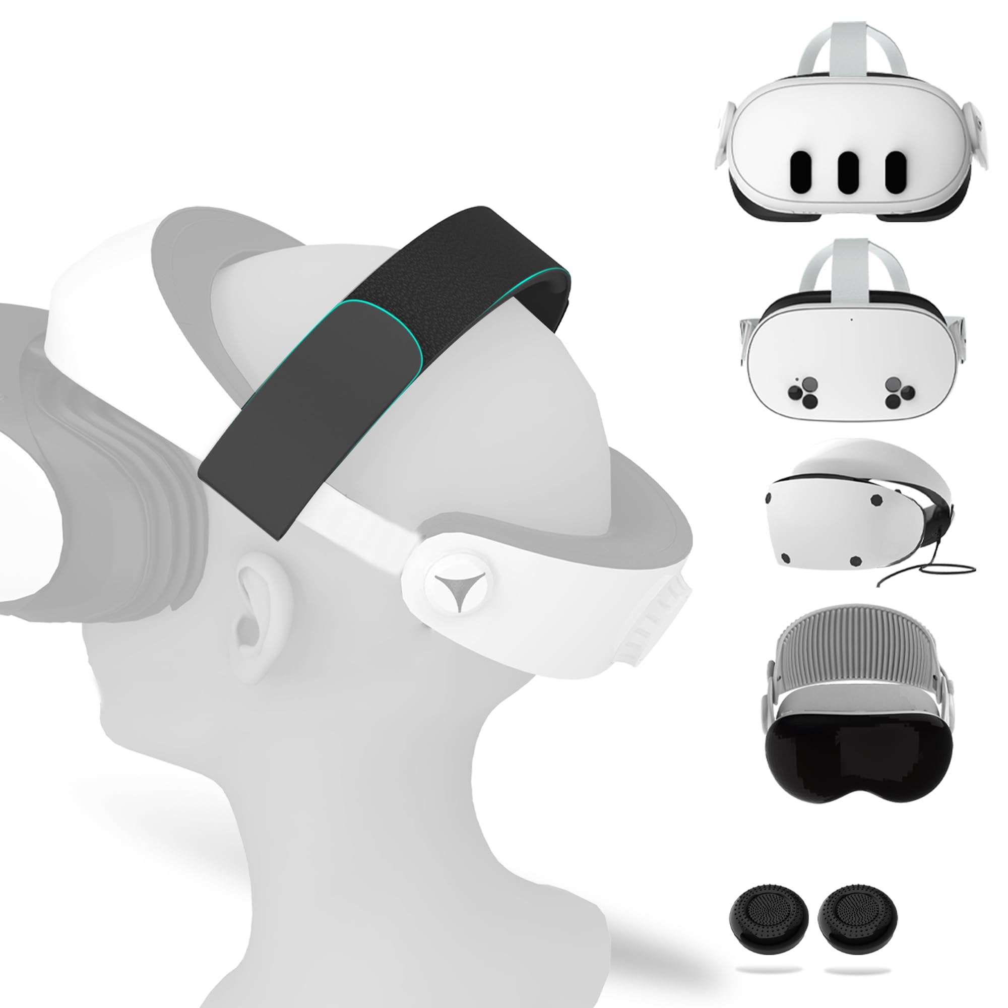 قابل تنظیم PU Comfort Strap & Thumbstick Covers سازگار با PS VR 2/Vision Pro/Quest 3، نوار سریع و هود، باعث توزیع وزن متعادل و جلسات بازی طولانی و راحت است.