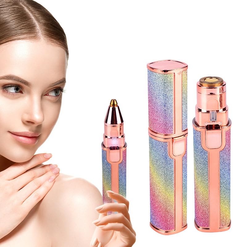 تراش مو ابرو و پاک کن صورت الکتریکی 2 در 1 برای زنان، قابل شارژ از طریق USB، دارای چراغ LED، طراحی شکاف‌دار رنگارنگ