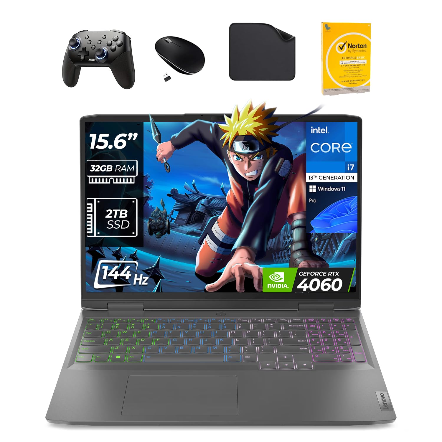 لپتاپ بازی لنوو LOQ (16IRH8) - نسل 13 ای7-13620H، 15.6 اینچ FHD، گرافیک GeForce RTX 4060 8GB، ویندوز 11 پرو (شامل کنترلر موج اول + موس + ماوس پد و آنتی ویروس) (32GB رم | 2TB اس‌اس‌دی)
