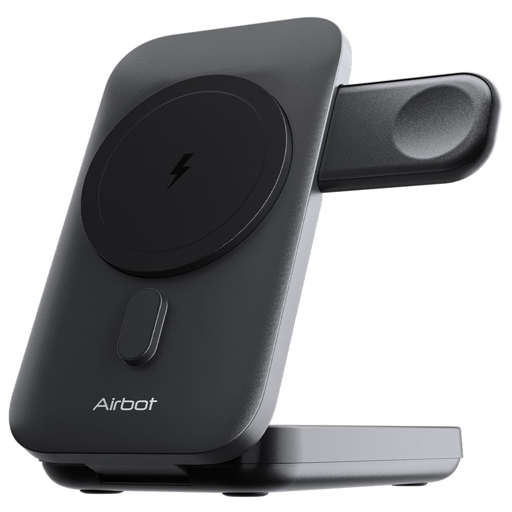 پاور بانک مغناطیسی 3 در 1 Airbot ، شارژر قابل حمل بی‌سیم تاشو با ظرفیت ۱۰۰۰۰mAh ،  استانداردQi2، شارژر بی‌سیم فوق‌سریع ۱۵W سازگار با مک‌اسپیس، مناسب برای آیفون 16/15/14/13/12، اپل واچ، ایرپاد