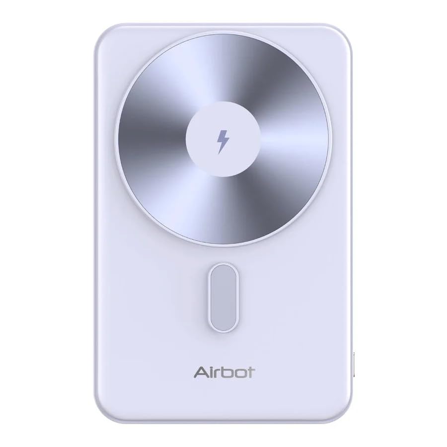 پاور بانک مغناطیسی Airbot با ظرفیت 5000 میلی آمپر ساعت، شارژر قابل حمل بی‌سیم شارژ سریع، باتری پک مناسب برای آیفون 12 تا 16، پاوربانک بی‌سیم برای آیفون 16/16 پرو/16 پرو مکس، بنفش