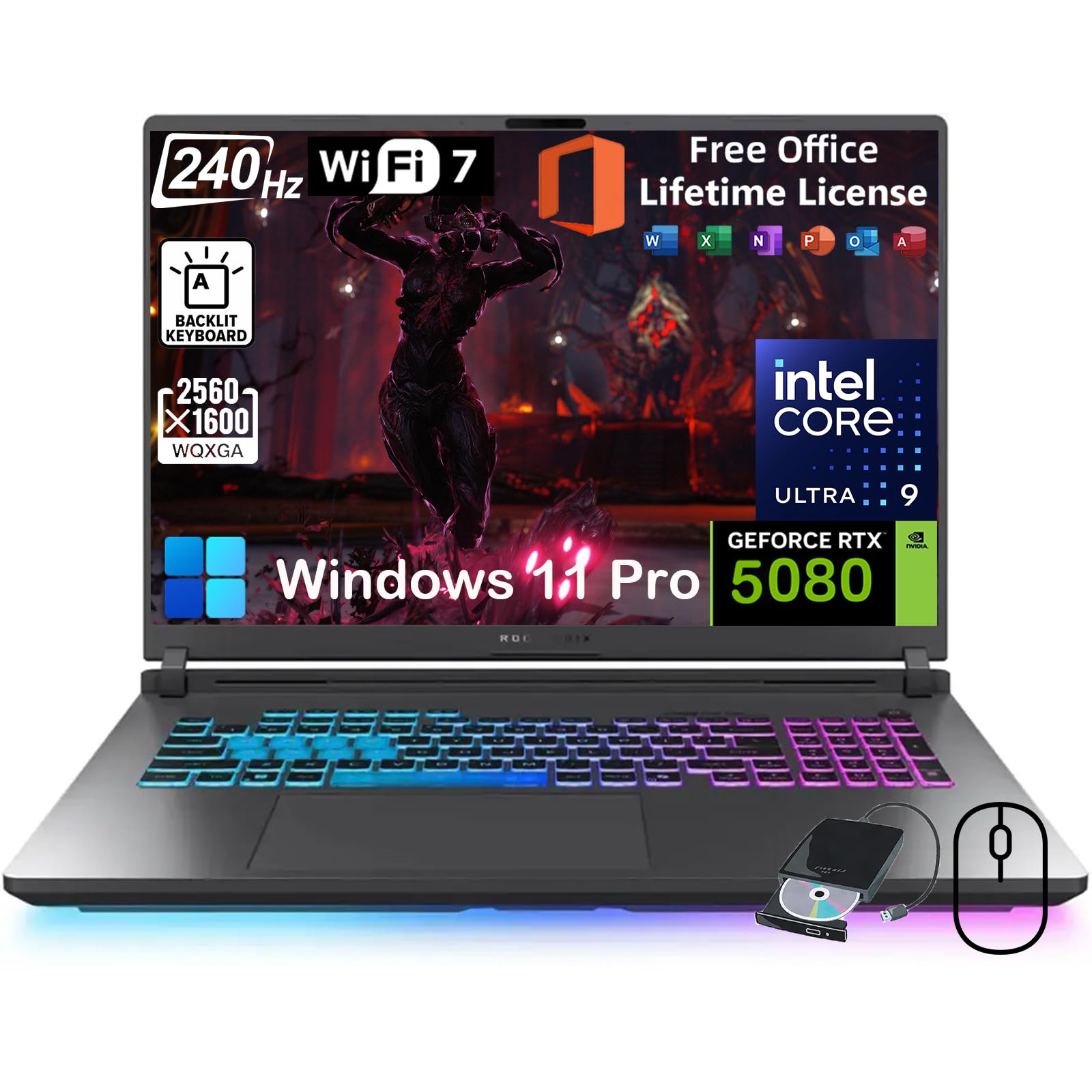 لپ تاپ بازی ASUS (ارتقا‌یافته) ROG Strix G18 - NVIDIA RTX 5080 GDDR7 اینتل 24 هسته اولترا 9 275HX 18 اینچ 2.5K 16:10 نمایشگر 240Hz با افیس نامحدود و ویندوز 11 پرو کیبورد RGB به همراه وای فای 7 (64 گیگابایت DDR5، 4 ترابایت اس اس دی) 64 گیگابایت رم DDR5 | 4 ترابایت اس اس دی
