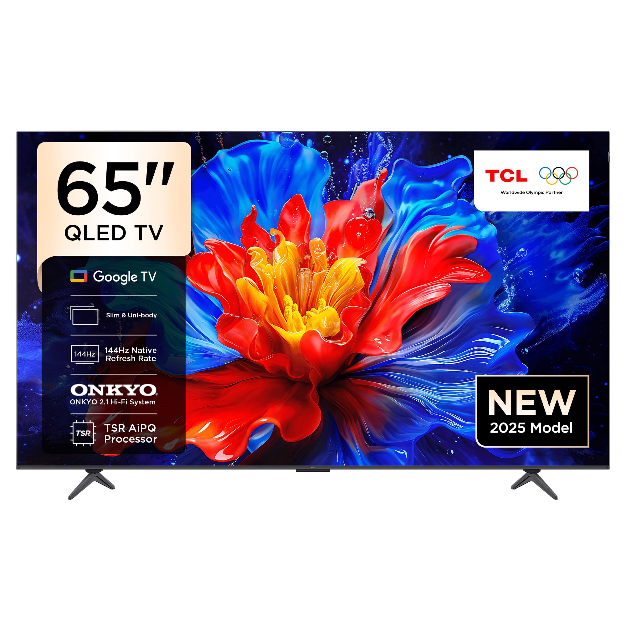 تلویزیون TCL 65P8K با صفحه نمایش 65 اینچ، تلویزیون هوشمند 4K با فناوری QLED، کریستال کوانتوم رنگارنگ با HDR 10+، Google TV برای بازی، نرخ تازه‌سازی اصلی 144Hz، صدای فوق‌العاده ONKYO 2.1، Dolby Atmos، DTS Virtual X، MEMC، Game Master (مدل 2025)