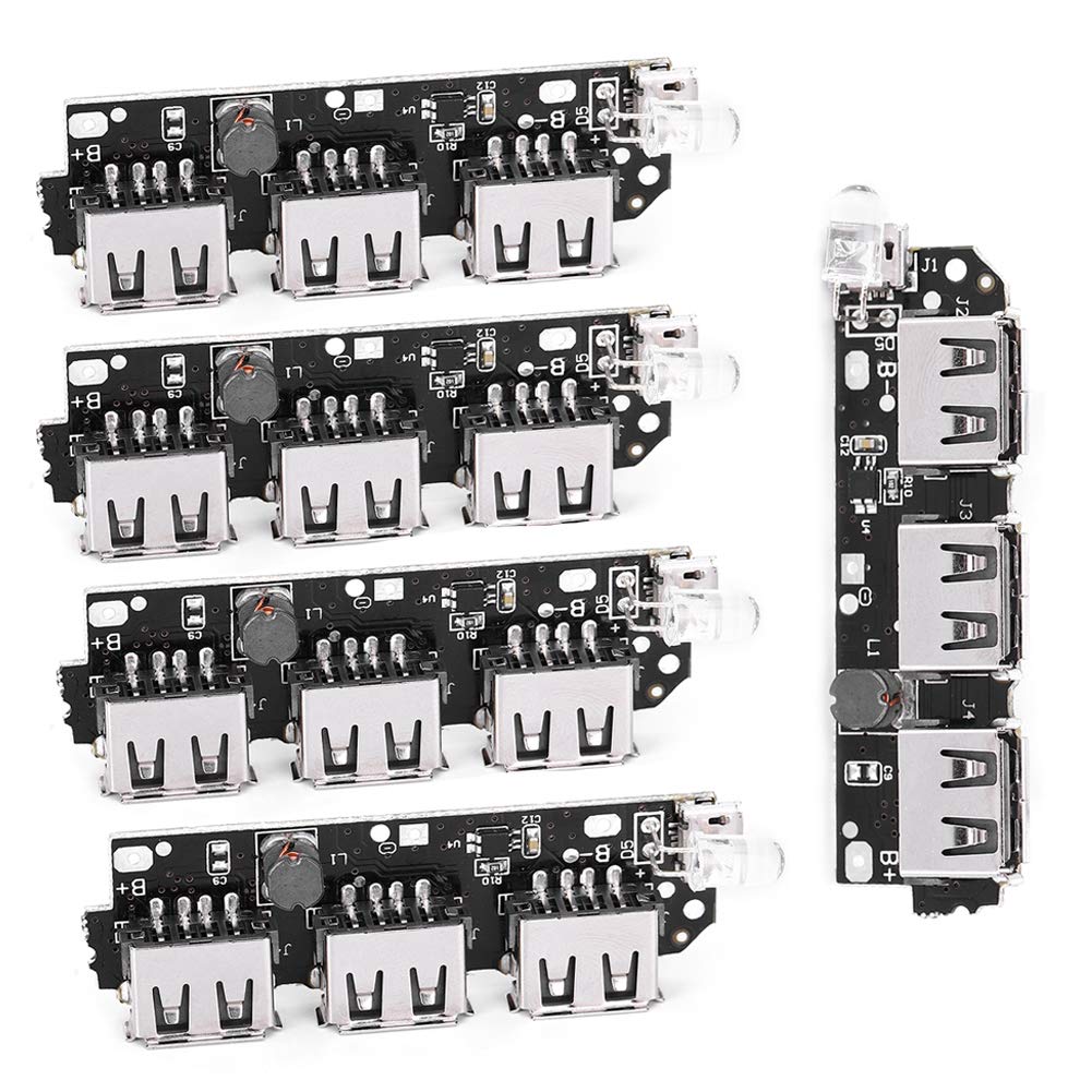 ماژول مدار تبدیل برق بانک تغذیه 5 پورت USB 3 عدد، شارژر 5 ولت 2.1 آمپر با کنترل دوگانه IC و نرخ تبدیل 90٪ برای باتری‌های موبایل