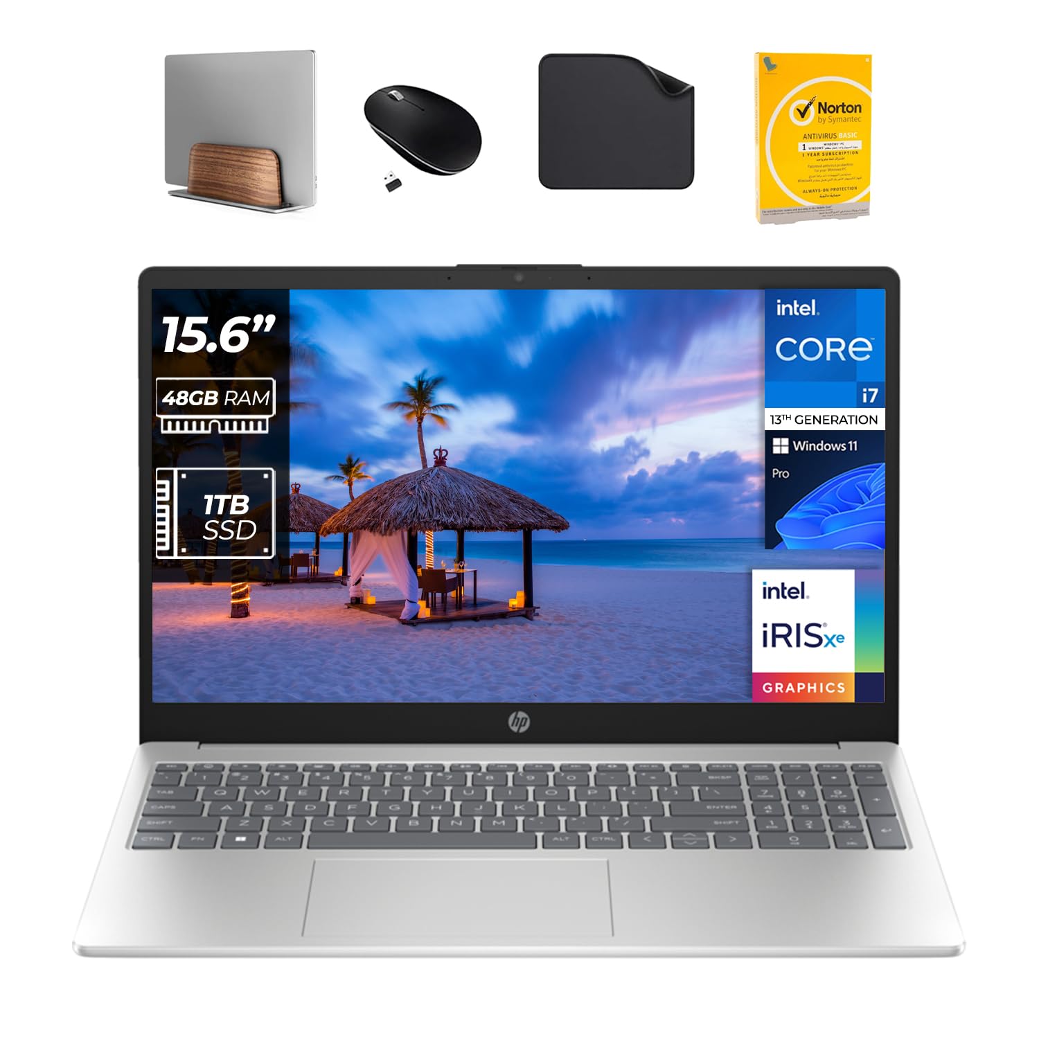لپتاپ تجاری اچ‌پی 15.6 اینچ - پردازنده Intel i7-1355U نسل 13، گرافیک Iris X، 48 گیگابایت رم DDR4، 1 ترابایت حافظه‌ی جامد SSD، ویندوز 11 Pro، وب‌کم HD 720p (شامل استند لپتاپ مدل 1st Wave + موس + آنتی‌ویروس + پد موس) 15-FD0213TU