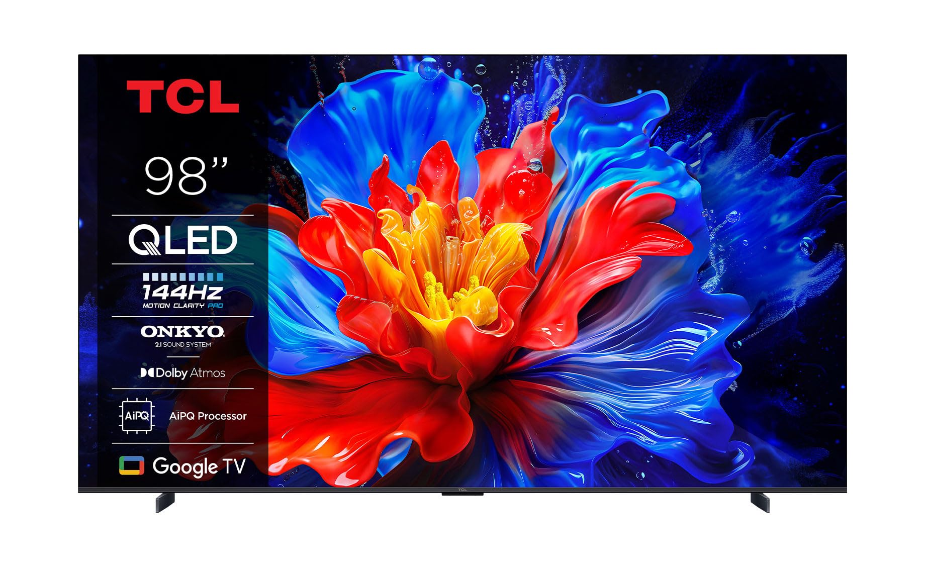 تلویزیون هوشمند TCL 98 اینچی QLED 4K (مدل 98P8K، مدل 2025) | تلویزیون Google، نرخ تازه‌سازی 144 هرتز، HDR10+، پردازنده AiPQ Pro، سیستم Hi-Fi 2.1 ONKYO، Dolby Atmos، DTS Virtual:X، MEMC، پنل HVA، طراحی ارگونومیک و بدنه یکپارچه نازک