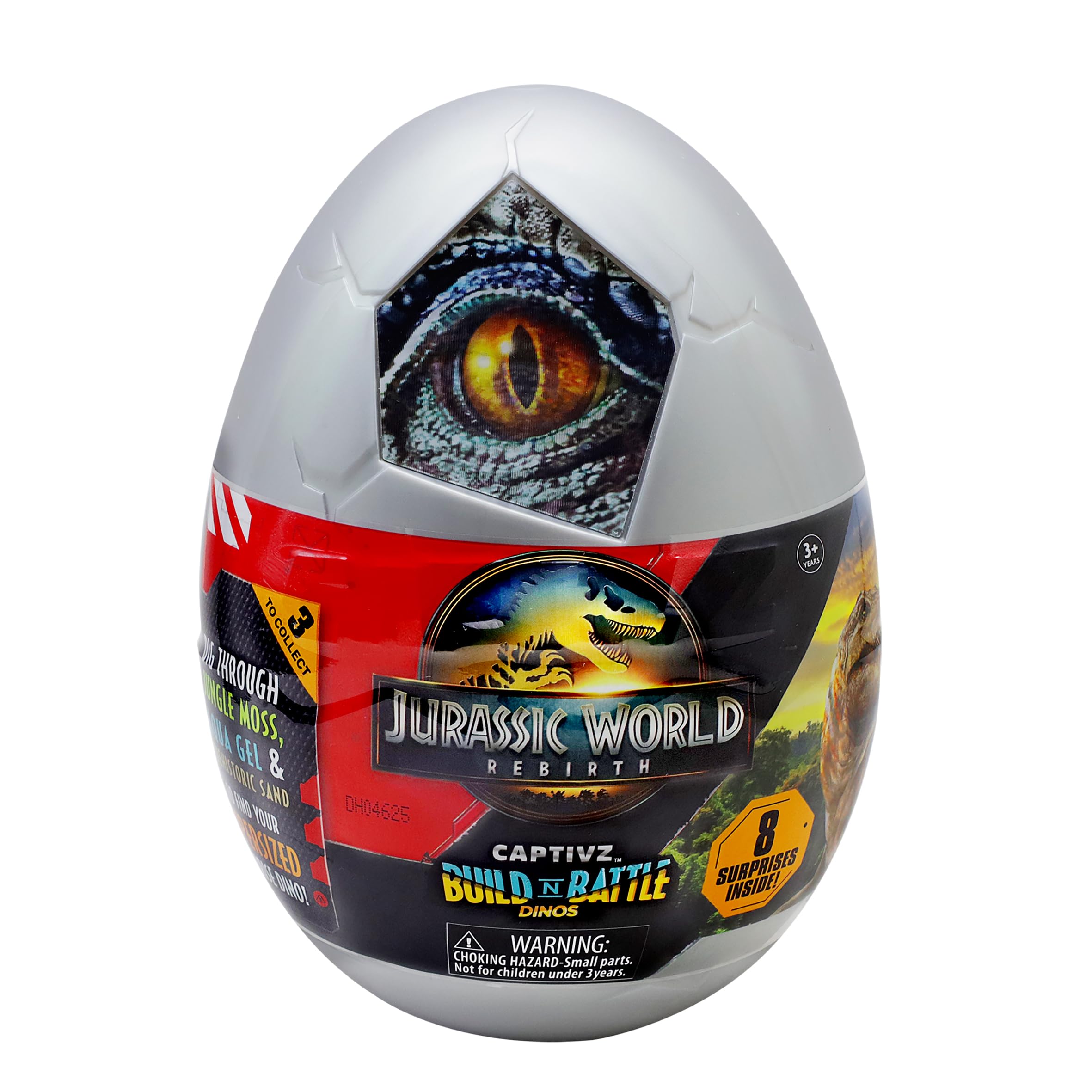 دنیای ژوراسیک: باززایی، تخم معجزه‌ای Captivz Surprise Egg با Pop N Lock Dinosaur، کارت جمع‌آوری‌کننده، استیکر، راهنما و تخم توی اسرار آمیز با 8 سورپرایز درون - عروسک اکشن برای کودکان