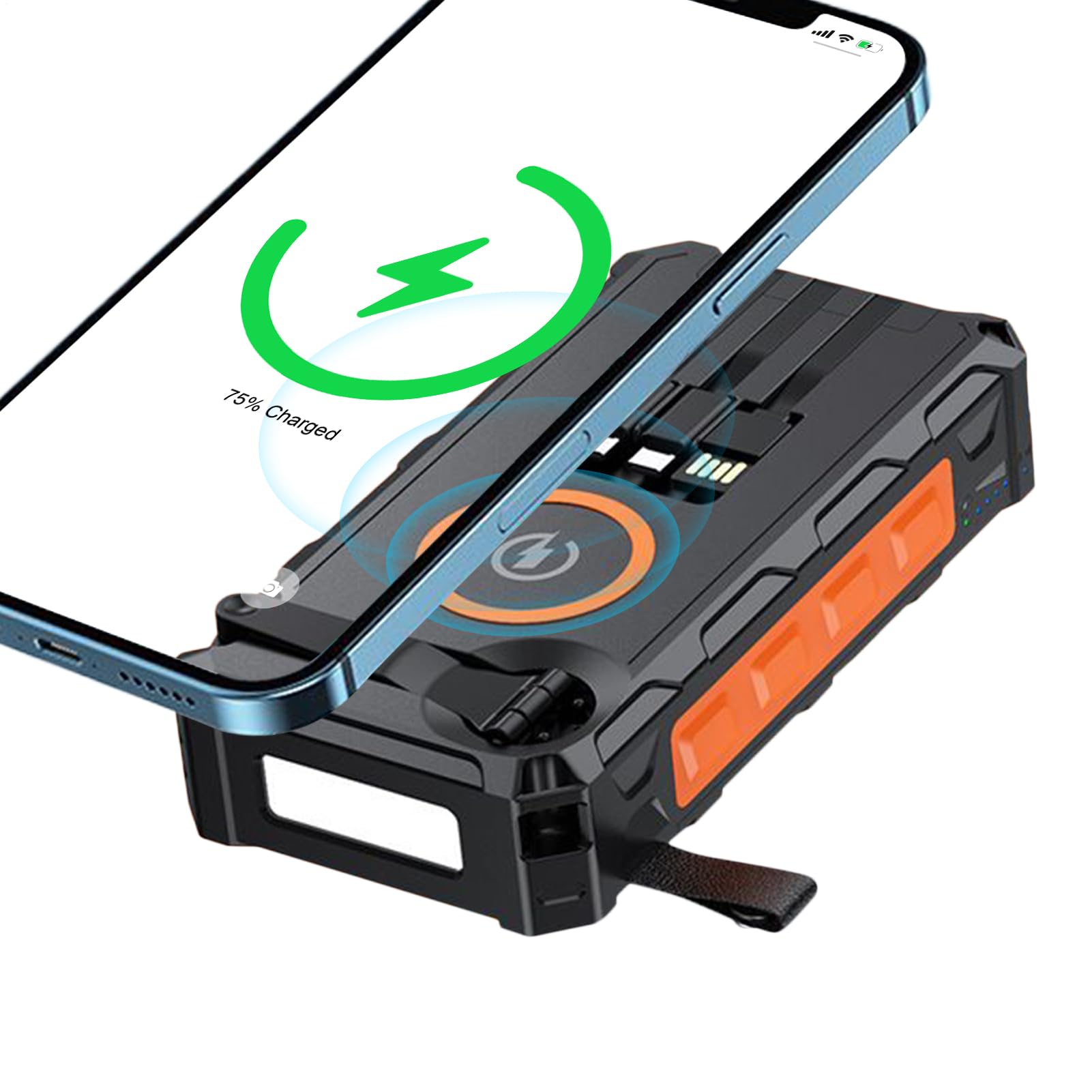 Portable Charger Solar Power Bank, Hand-Cranked Battery Bank Charger With LED Light, 20000mAh High Capacity Portable, Built-In SOS Alarm Function And Compass for Women Men Orange