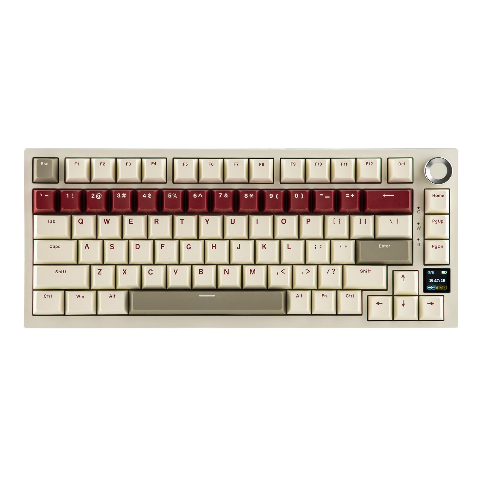 صفحه کلید بازی EPOMAKER Ajazz AK820 PRO بی‌سیم با صفحه نمایش TFT و دسته، دوش را قابل تعویض، 2.4GHz/USB/BT5.0، گاستک کرمی، صفحه کلید مکانیکی 75% برای کامپیوتر/مک/دفتر (بژ، سوییچ هدیه) سوییچ بژ