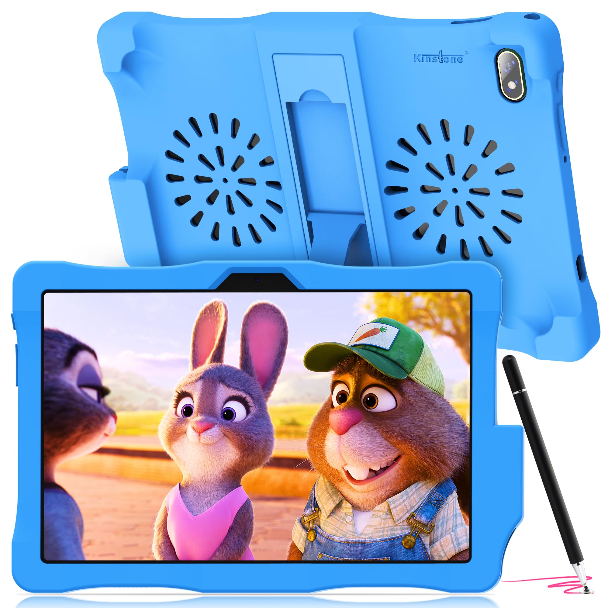 تبلت کودکان اندروید 10.1 اینچی Kinstone - 3GB+32GB (قابل ارتقا)، چهار هسته‌ای، صفحه‌ی IPS، WIFI 5G، باتری 6000mAh، کنترل والدین، همراه با قاب حفاظتی و قلم استایلوس - هدیه برای کودکان و نوزادان، تب 3+32 آبی