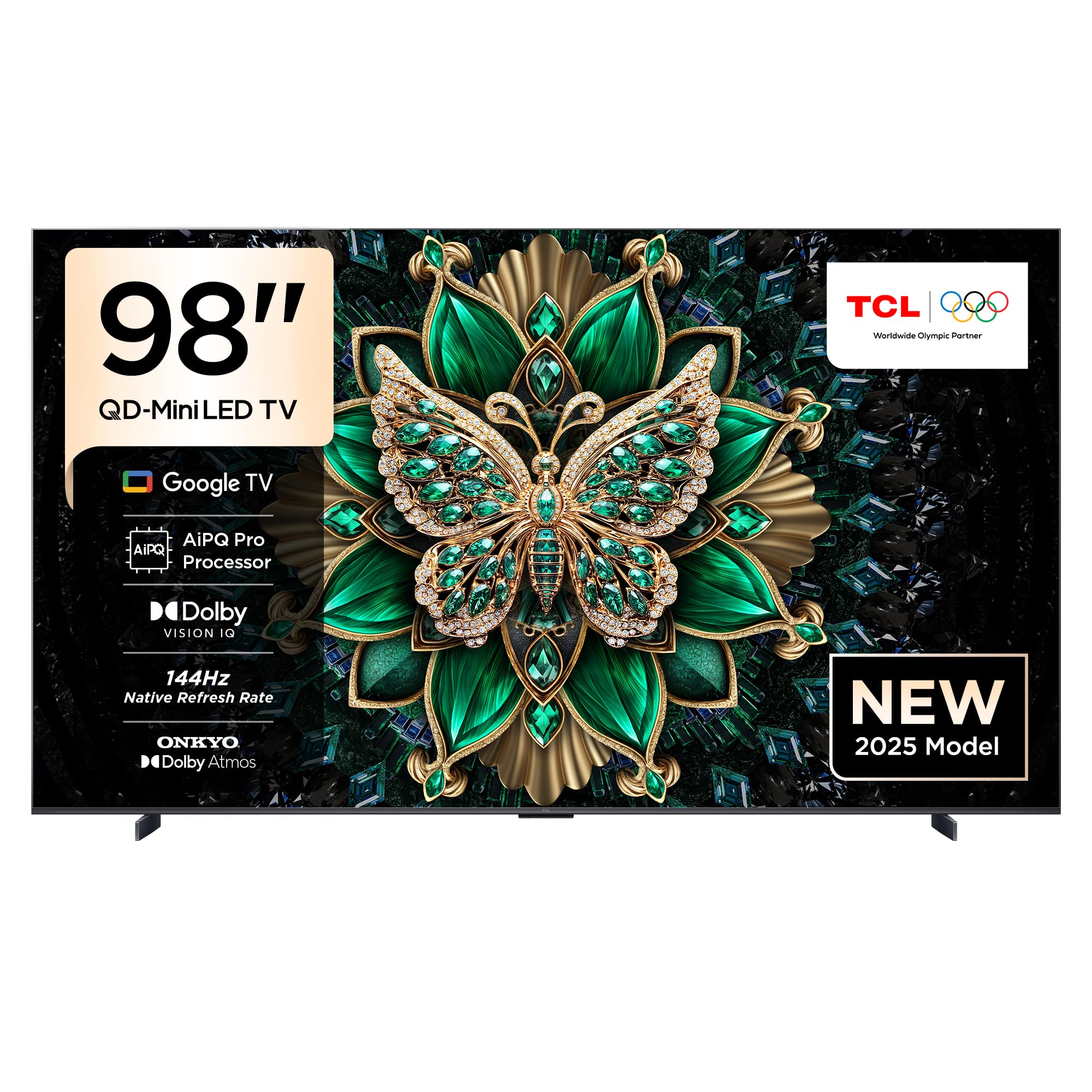 تلویزیون TCL 98C6K اینچ 98 اینچی Smart TV 4K QD-Mini LED رنگارنگ با کریستال کوانتوم HDR 10+ Gaming Google TV، نرخ تازه‌سازی Native 144Hz، صدای Hi-Fi ONKYO 2.1، Dolby Atmos، حالت هوش مصنوعی AI، Game Master (مدل 2025) 98 اینچ QD Mini LED سری 4K C6K