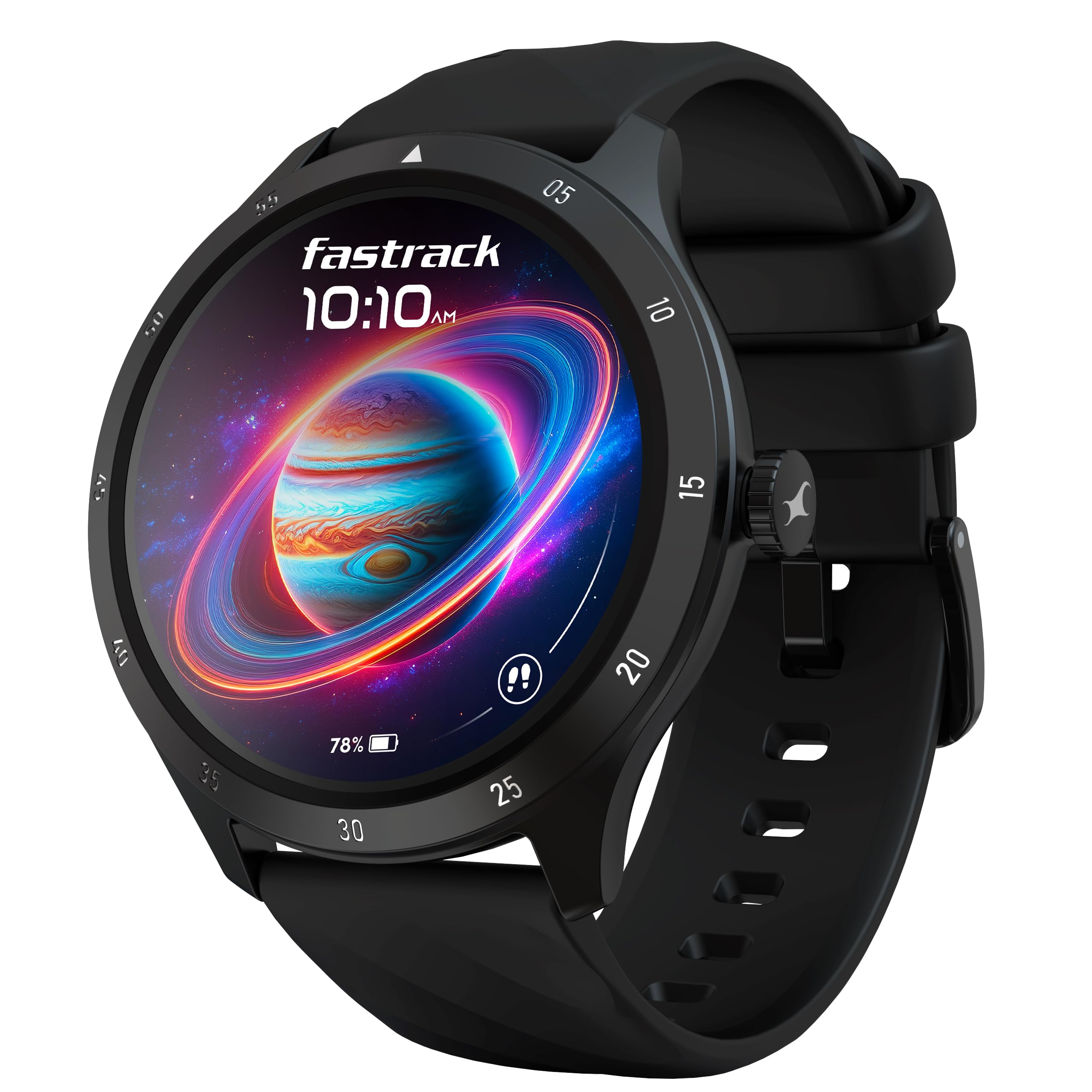 ساعت هوشمند Fastrack Jupiter Flex، نمایشگر UltraVu 1.38 اینچ، تماس بلوتوث، بسته بهداشتی با SpO2، ضربان قلب، پیگیری خواب، بیش از ۱۰۰ طرح صورتی (سیاه)