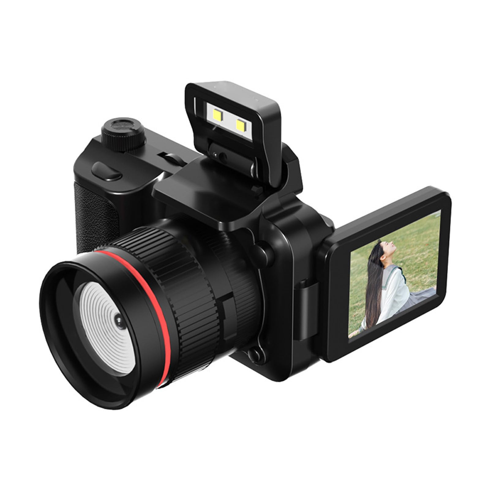 دوربین دیجیتال 4K برای عکاسی، دوربین کوچک با فوکوس خودکار 48 مگاپیکسل با صفحه نمایش 180 درجه قابل چرخش و چراغ LED 2.2 اینچی، دوربین ویدئویی مسافرتی برای مبتدیان