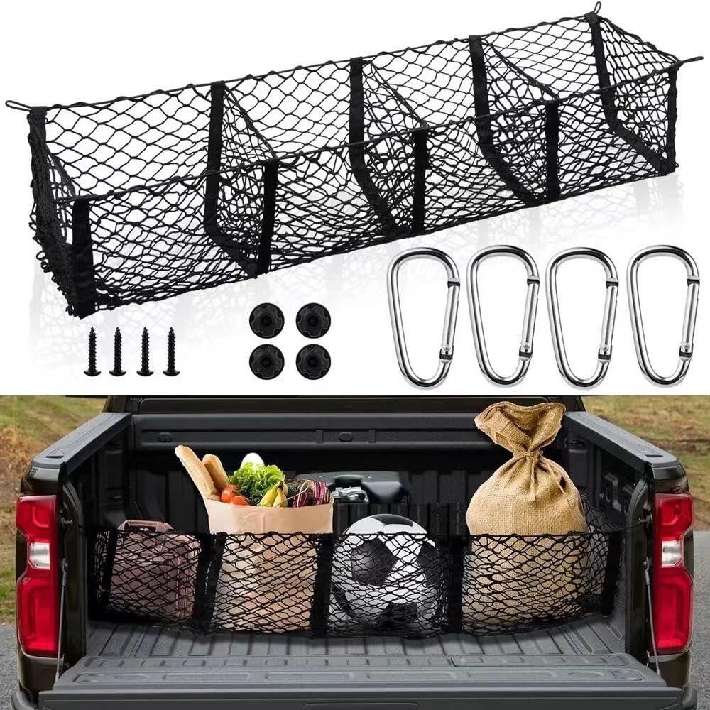 شبکه بار Cargo Net Trunk Bed Aowin، شبکه ذخیره‌سازی Mesh با دستیاری تند و آهنگّین شش جیب، سازماندهی کننده ذخیره‌سازی عقب مش تنظیم‌پذیر برای پیکاپ، کامیون، اس‌یوی، لوازم جانبی کامیون، نگهدارنده خرده فروشی بار