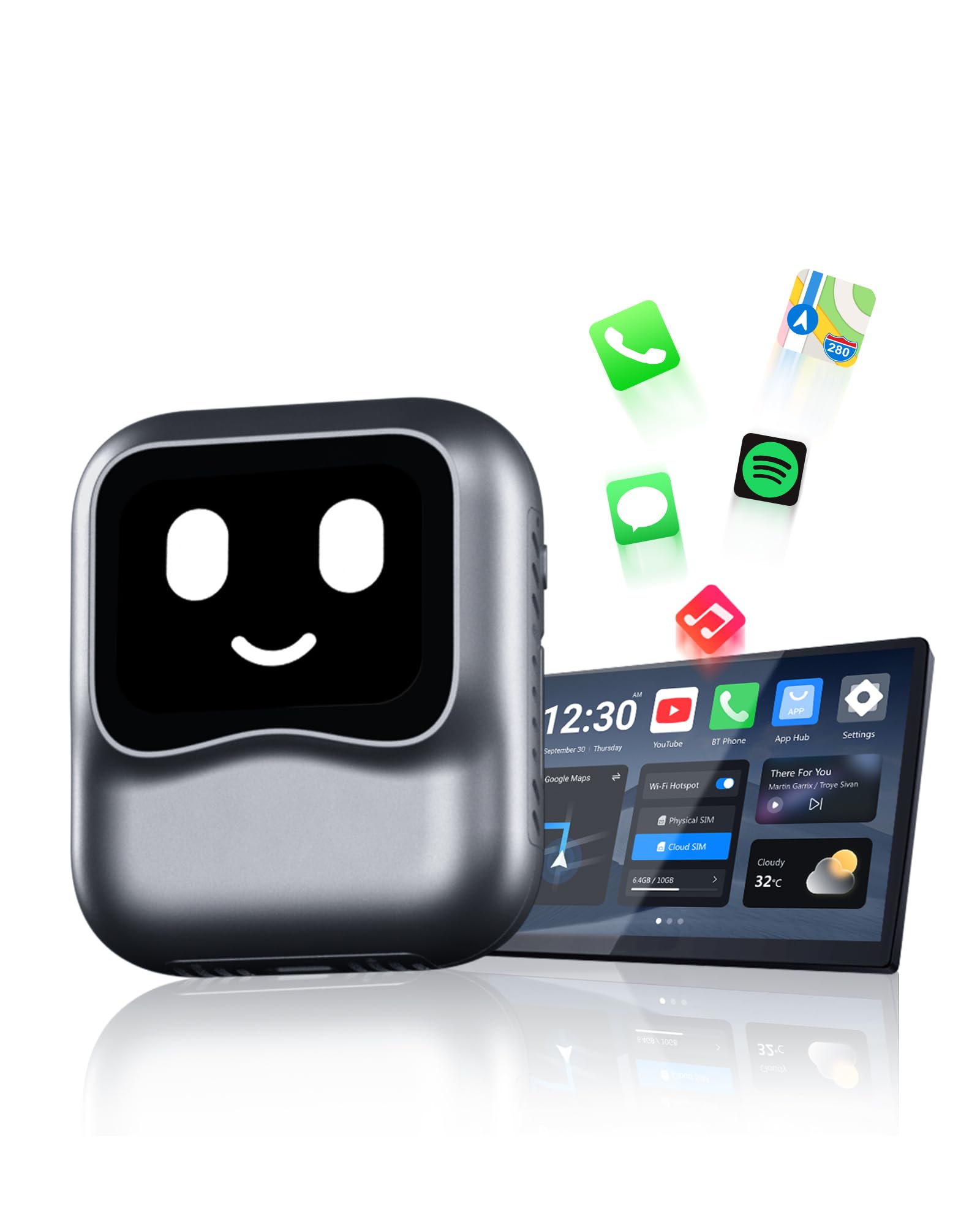 جعبه‌ی OTTOCAST بی‌سیم CarPlay AI Nano، اندروید 13، ۸ گیگابایت رم + ۱۲۸ گیگابایت فضای ذخیره‌سازی، رسانه‌های استریم، دستیار صوتی هوشمند AI، پشتیبانی از سیم/میکرو اس‌دی، صفحه‌نمایش تقسیم‌شده، سازگاری با اندروید اتومبیل