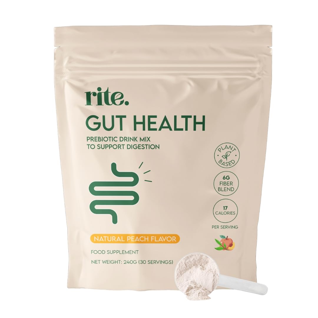 پودر پریبیوتیک Rite Gut Health، با فیبر بالا، پودر فیبر حل شونده، سلامت گوارش، گیاهی، طعم هلو (30 مجموعه، 1 ماه)