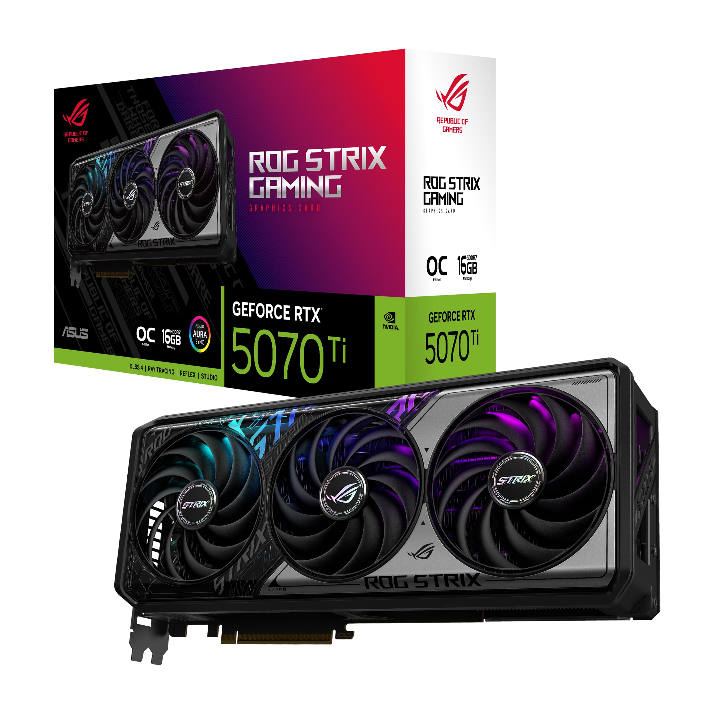 کارت گرافیک ASUS ROG Strix GeForce RTX 5070 Ti OC Edition 16GB GDDR7 (PCIe 5.0، HDMI/DP 2.1، 3.2-اسلات، پروپلر Axial-tech، طراحی MaxContact با واپور چمبر، پد حرارتی GPU با تغییر فاز، هماهنگی اورا)