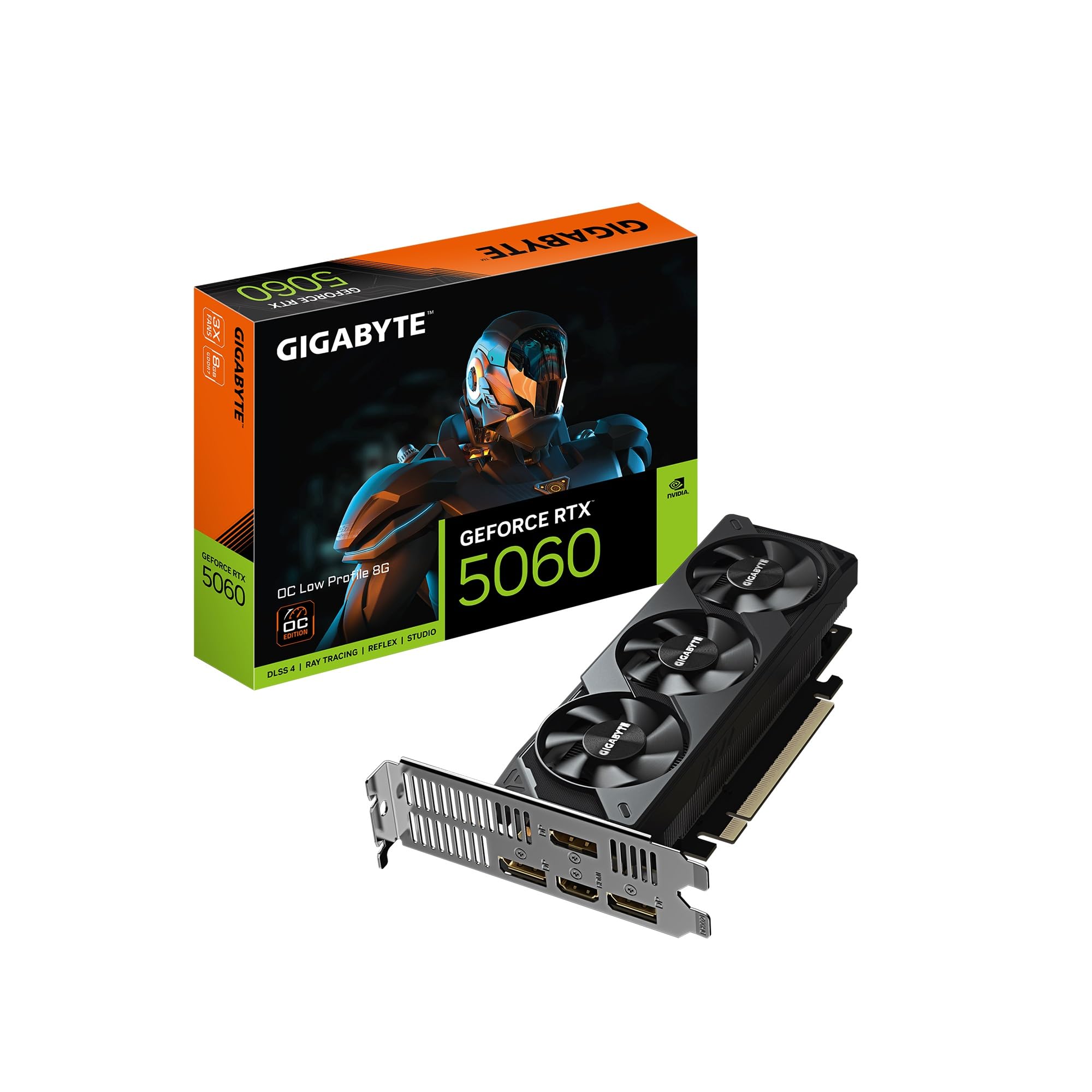 کارت گرافیک GIGABYTE GeForce RTX 5060 OC Low Profile 8G، 8 گیگابایت 128 بیت GDDR7، PCIe 5.0، پشتیبانی از تا 4 نمایشگر، کارت ویدئو GV-N5060OC-8GL